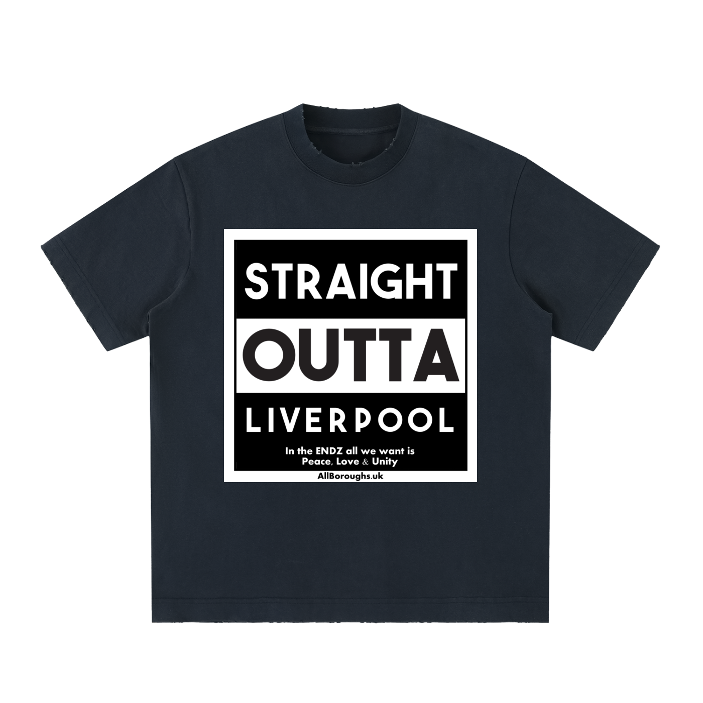 Straight Outta? Heavyweight Vintage Washed Frayed T-Shirt | 430gsm Oversized Fit | All Boroughs