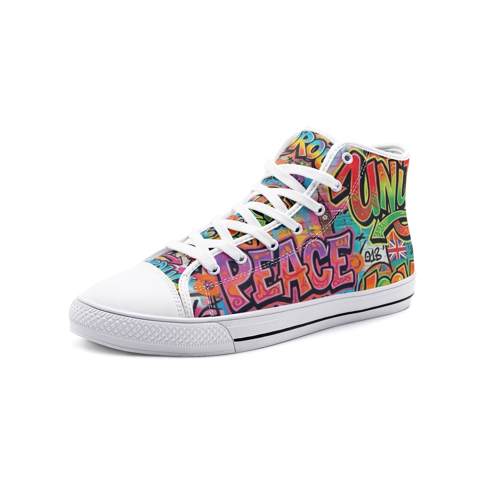 Peace Love & Unity Unisex High Top Canvas Sneakers – Streetwear Statement Kicks