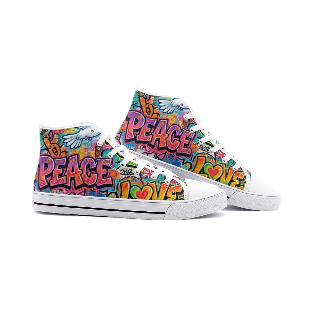 Peace Love & Unity Unisex High Top Canvas Sneakers – Streetwear Statement Kicks