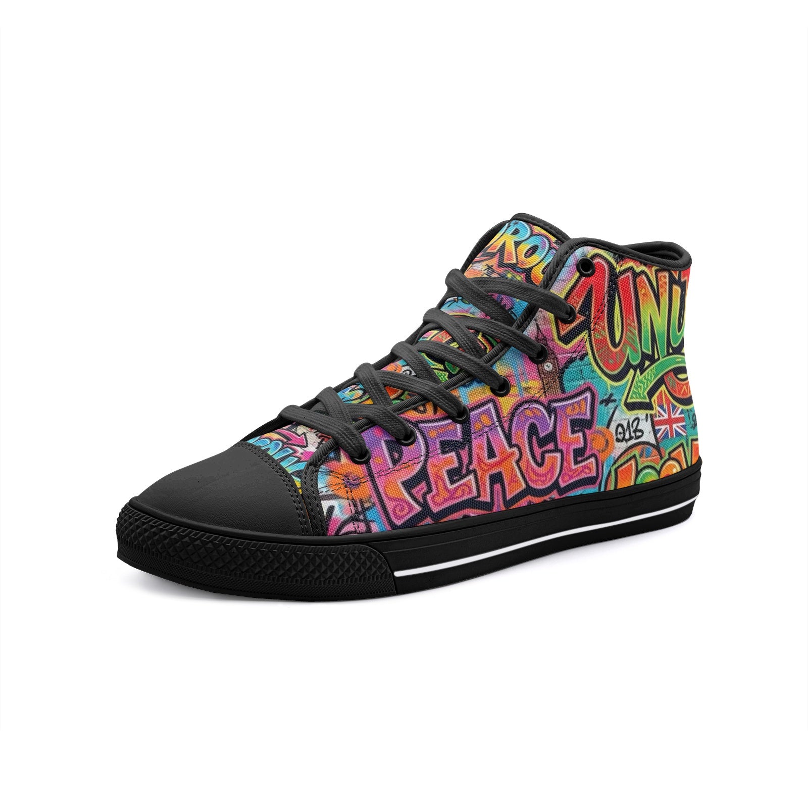 Peace Love & Unity Unisex High Top Canvas Sneakers – Streetwear Statement Kicks
