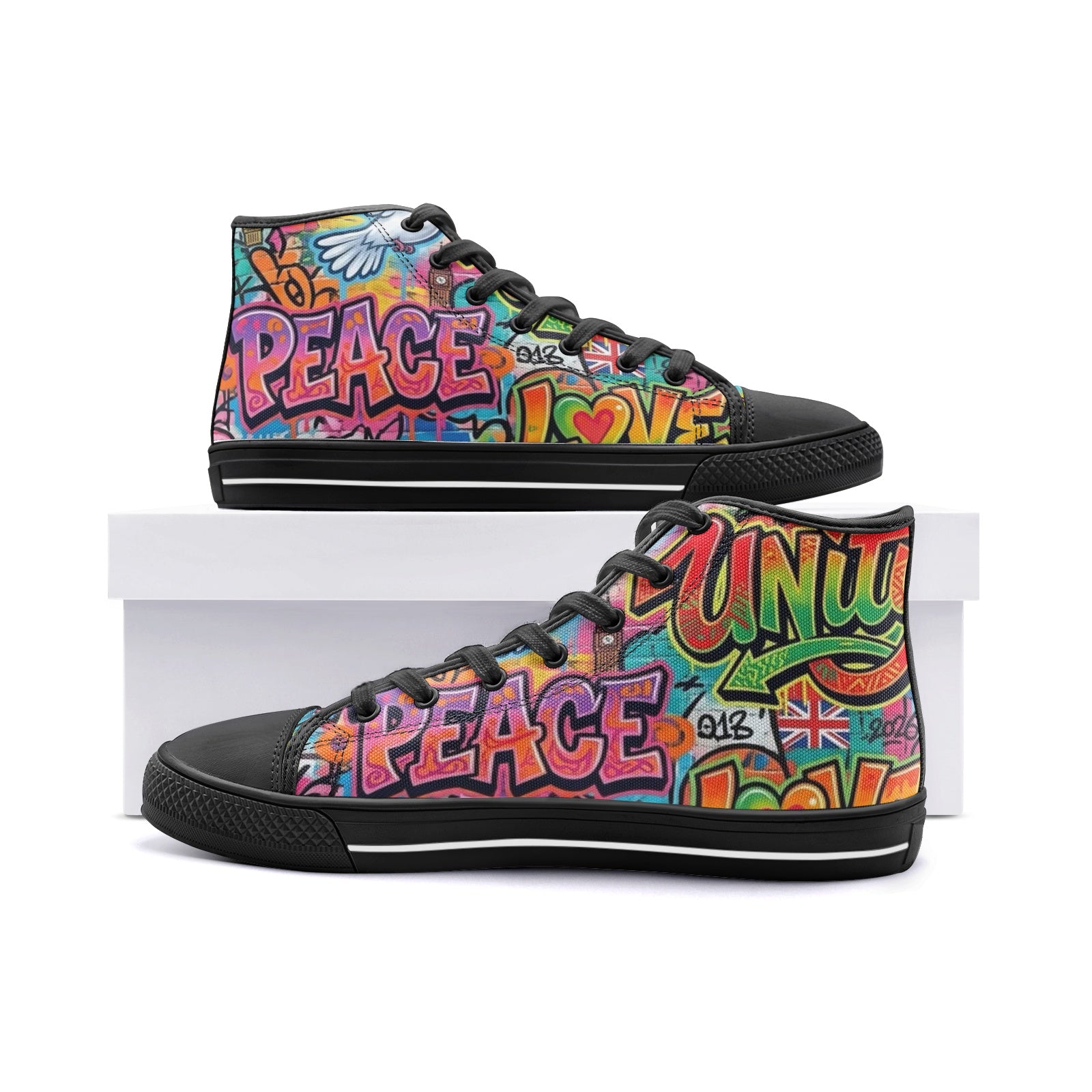 Peace Love & Unity Unisex High Top Canvas Sneakers – Streetwear Statement Kicks