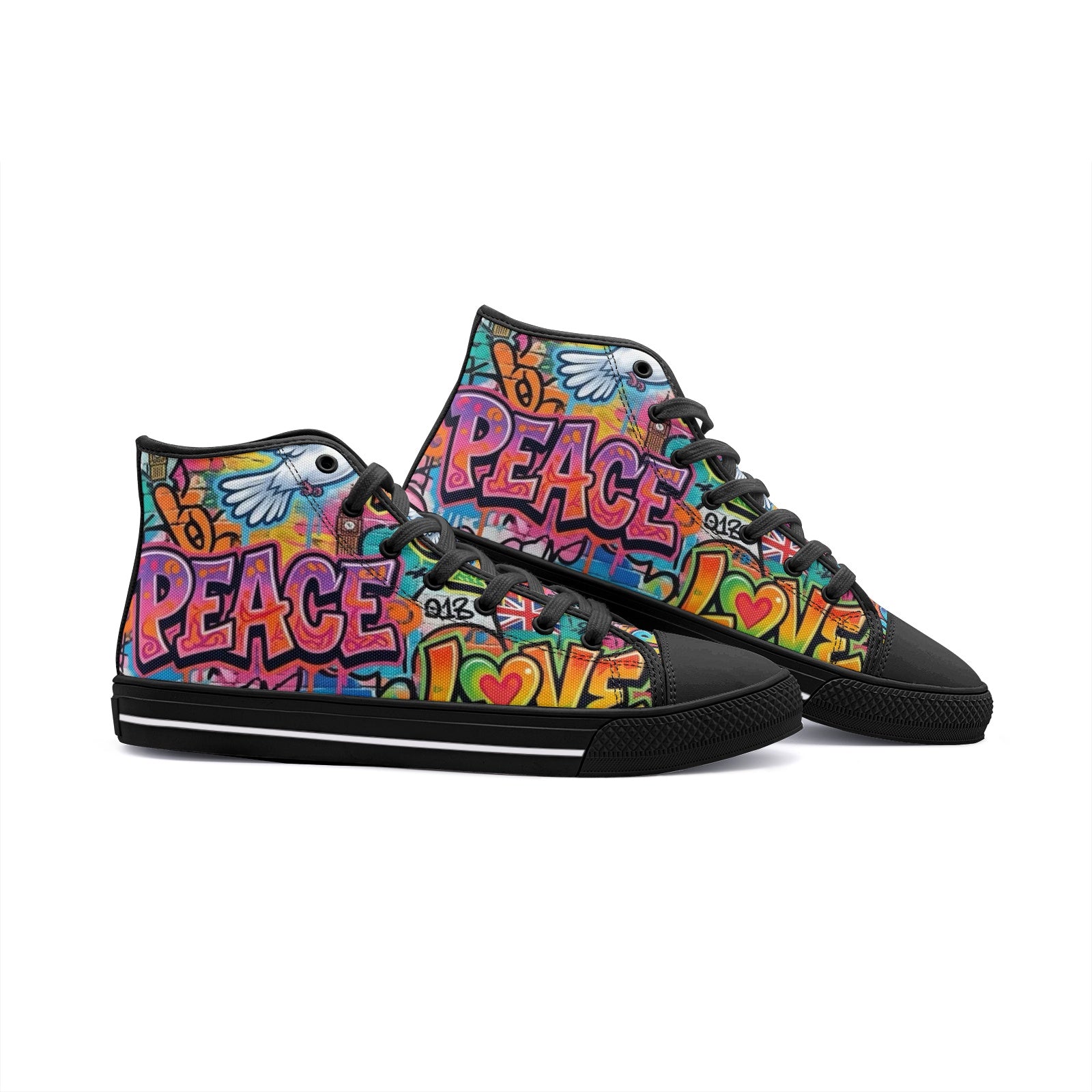 Peace Love & Unity Unisex High Top Canvas Sneakers – Streetwear Statement Kicks