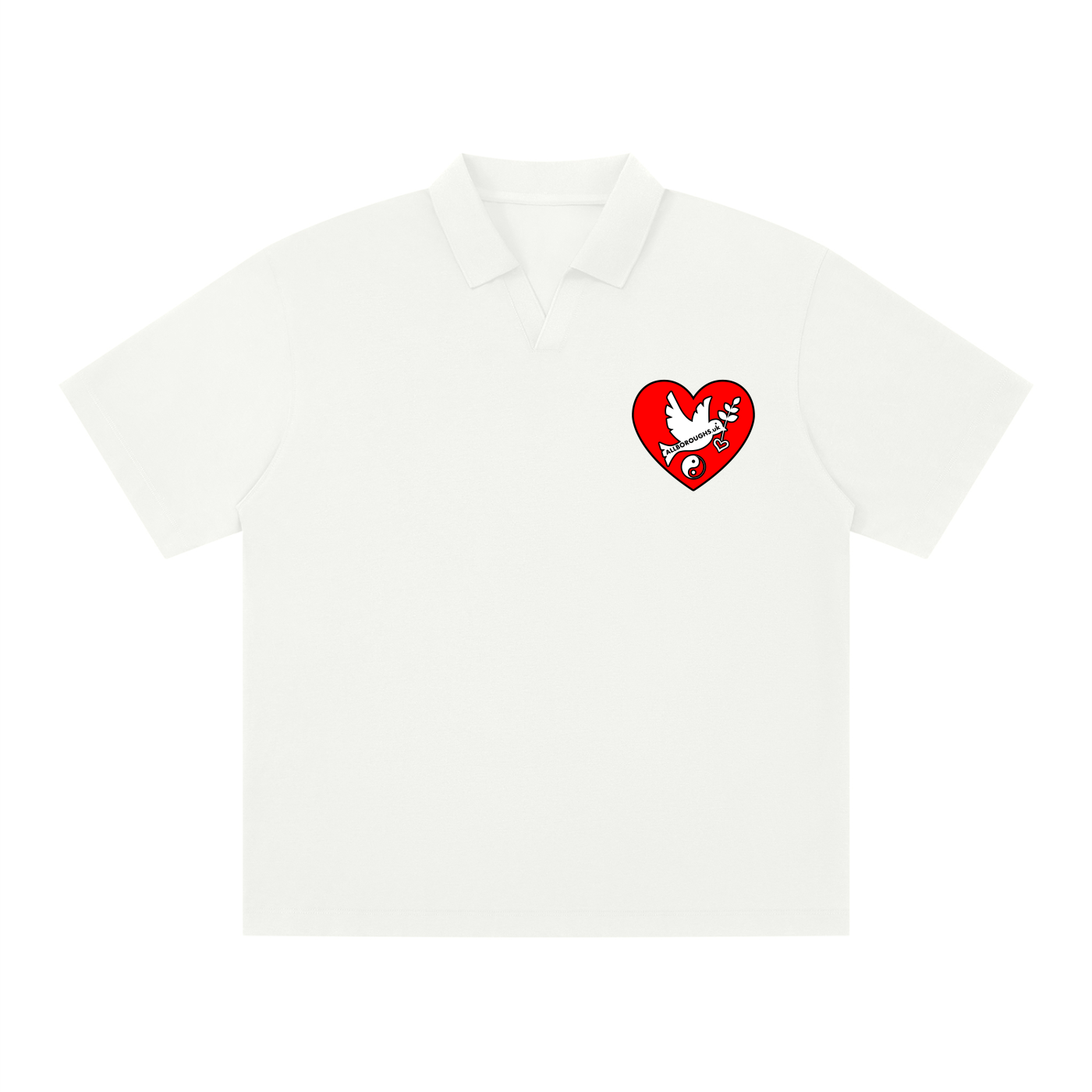 Peaceful Hearts Drop Shoulder Polo Shirt | 235gsm Cotton Blend Lapel Collar | AllBoroughs