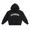 Black hoodie with white Allboroughs text on a white background. Also known as All Boroughs
