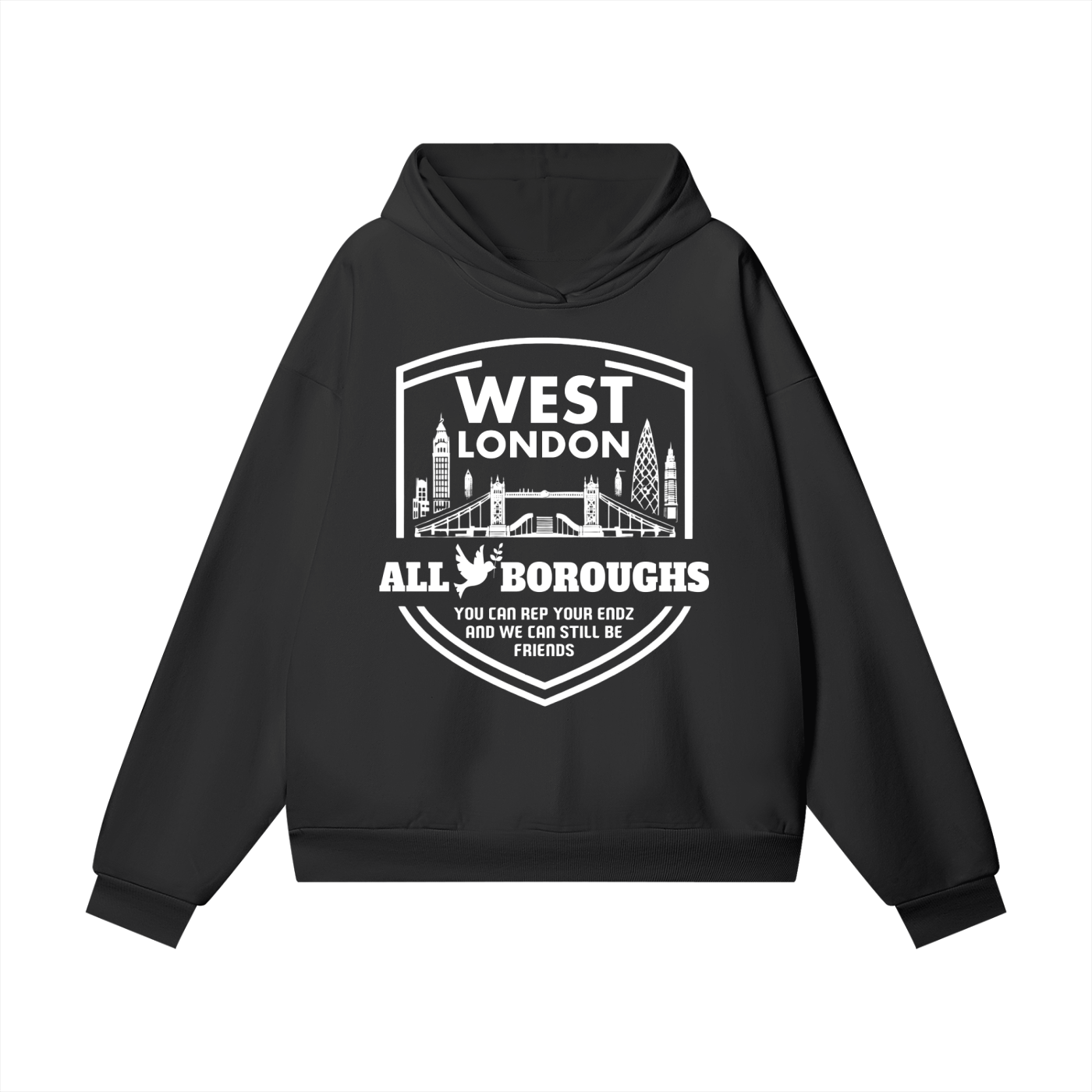 Heavyweight (460 GSM) Black & Grey Hidden Pocket Fleece Hoodie - Premium Streetwear | AllBoroughs | Front