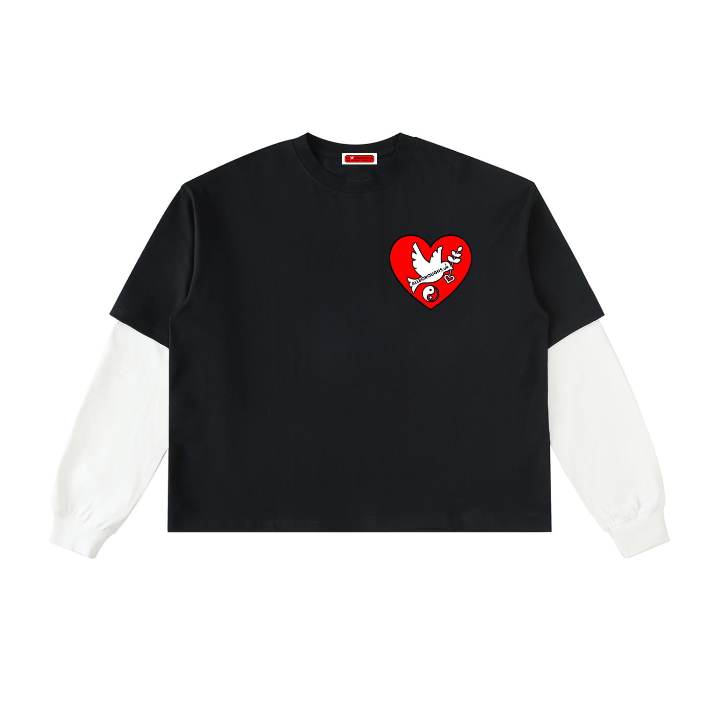 Peaceful Hearts Contrast Sleeve Heavyweight Cotton T-Shirt | Streetwear | AllBoroughs