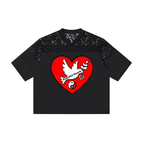 AllBoroughs Peaceful Hearts Graphic Tee — Lace Panel Drop Shoulder
