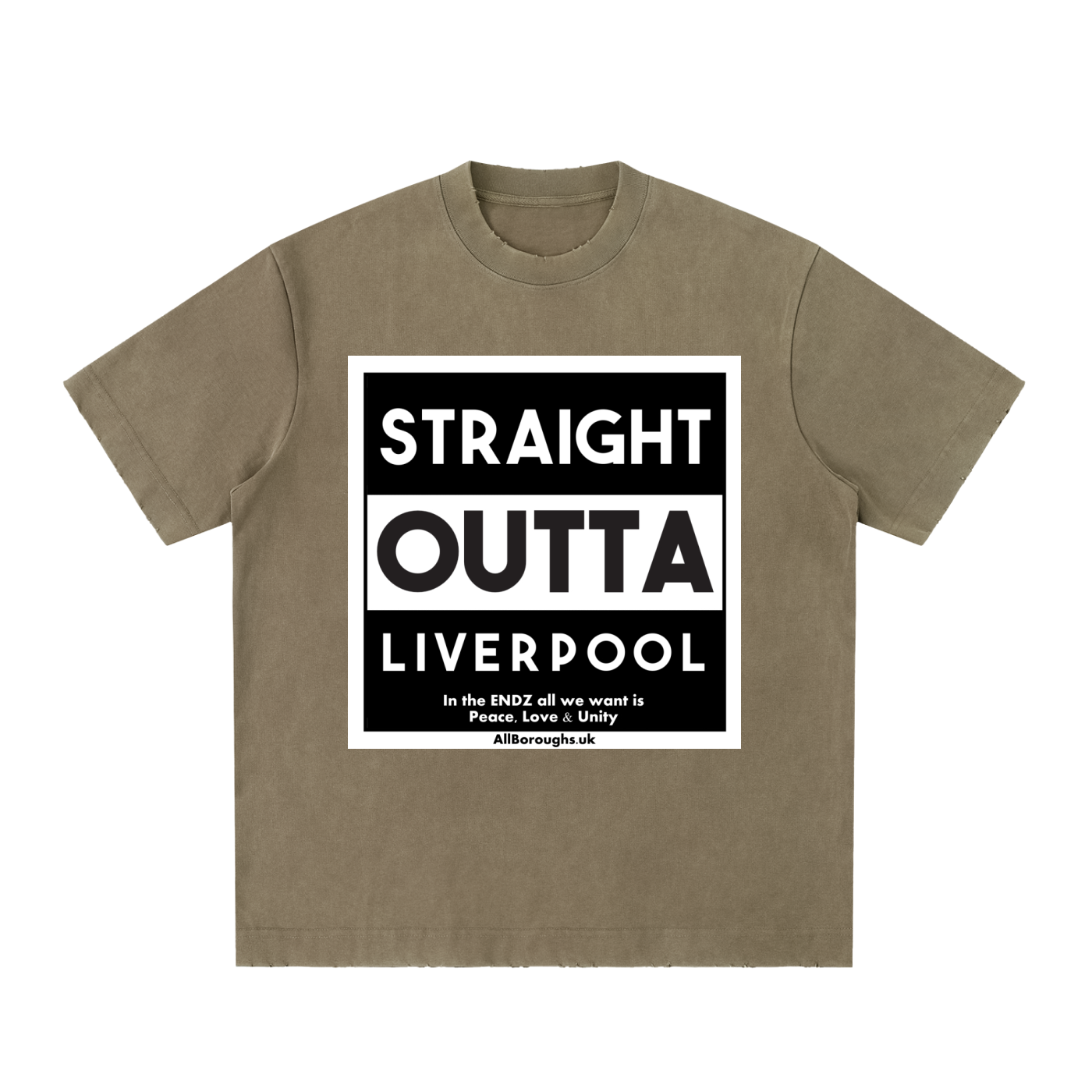 Straight Outta? Heavyweight Vintage Washed Frayed T-Shirt | 430gsm Oversized Fit | All Boroughs