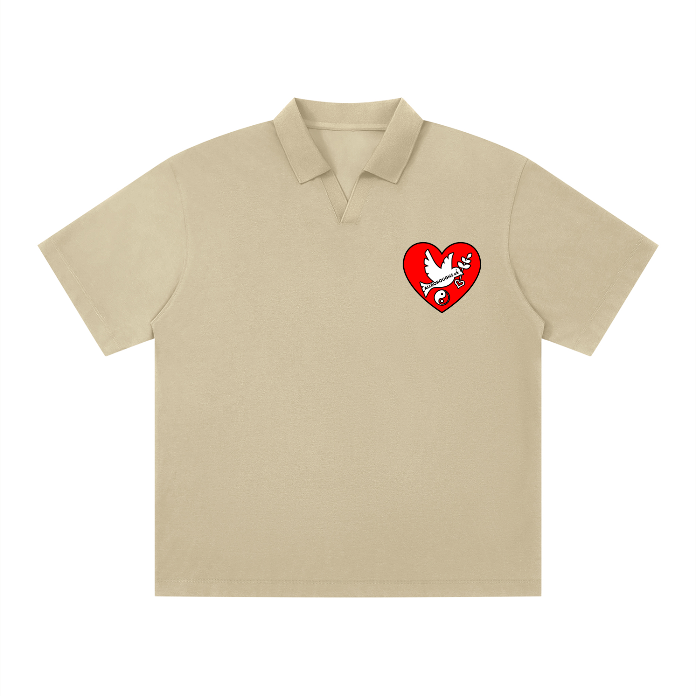 Peaceful Hearts Drop Shoulder Polo Shirt | 235gsm Cotton Blend Lapel Collar | AllBoroughs