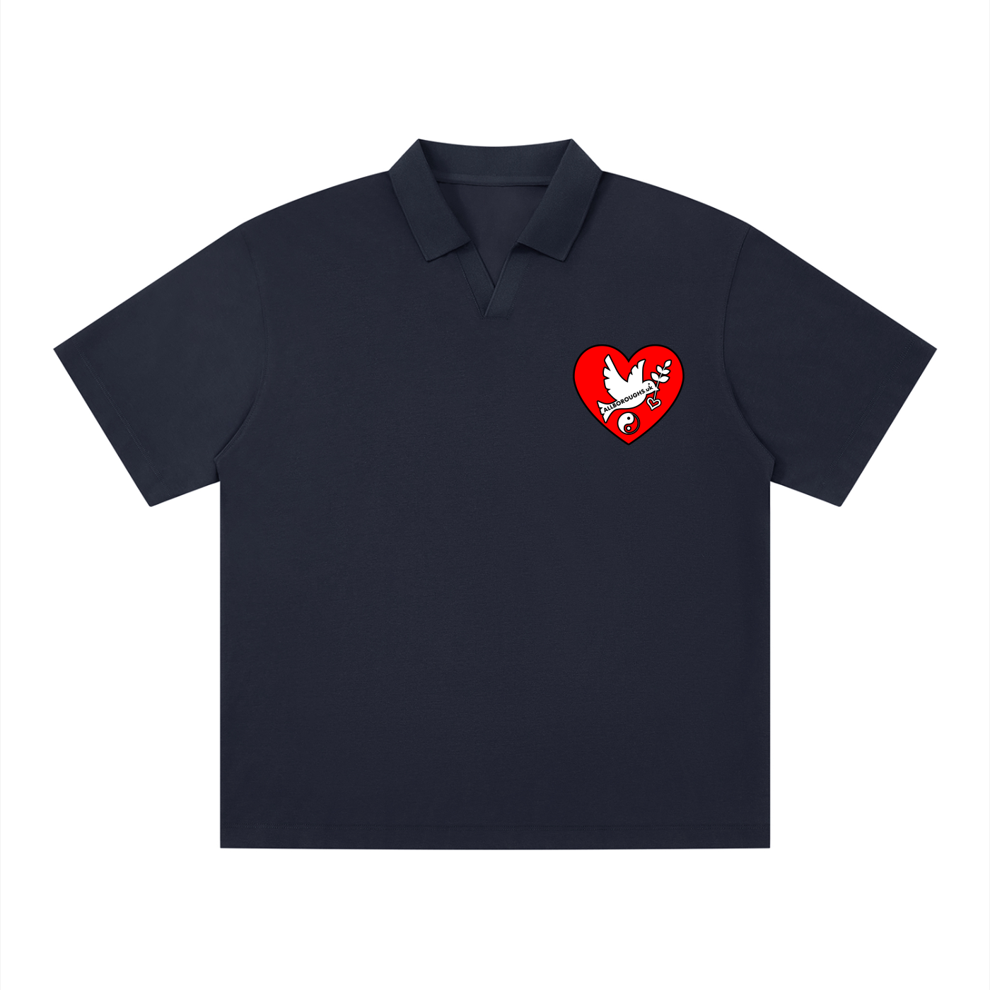 Peaceful Hearts Drop Shoulder Polo Shirt | 235gsm Cotton Blend Lapel Collar | AllBoroughs
