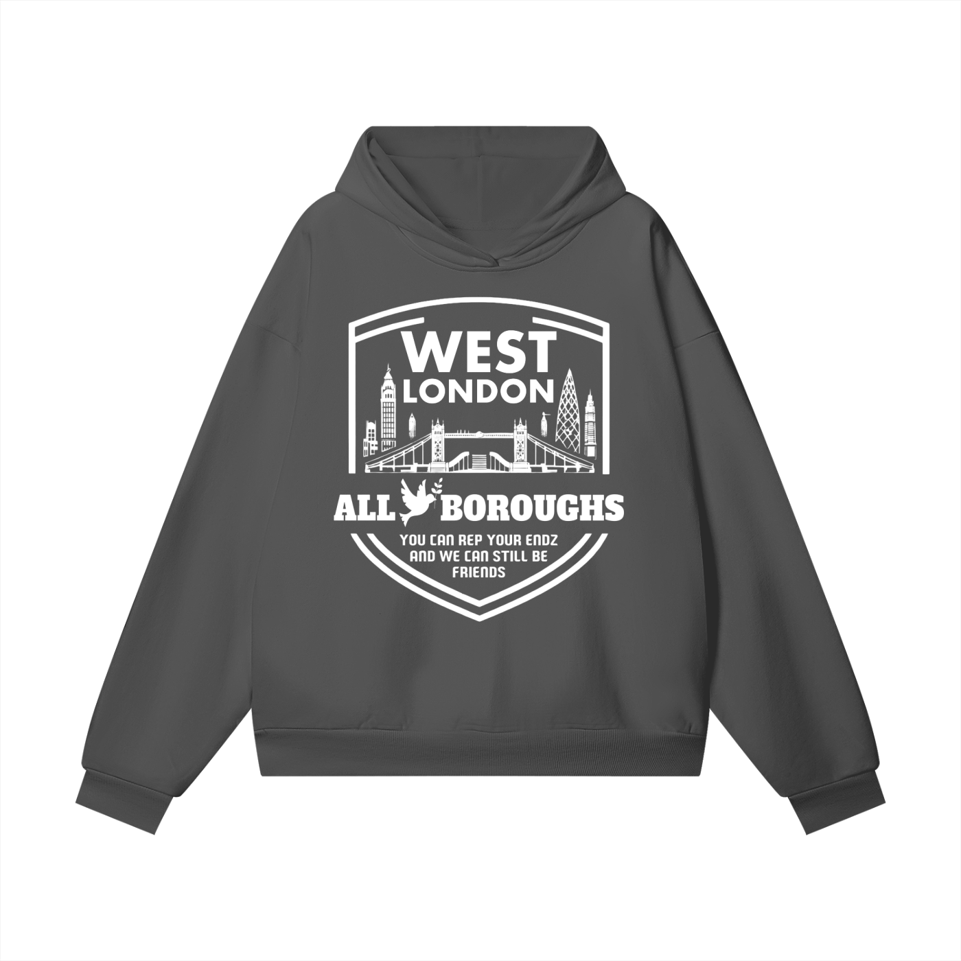 Heavyweight (460 GSM) Black & Grey Hidden Pocket Fleece Hoodie - Premium Streetwear | AllBoroughs | Front
