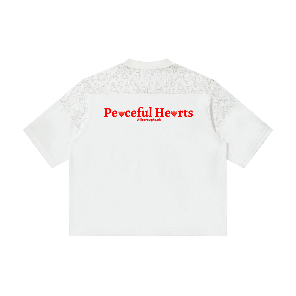 AllBoroughs Peaceful Hearts Graphic Tee — Lace Panel Drop Shoulder