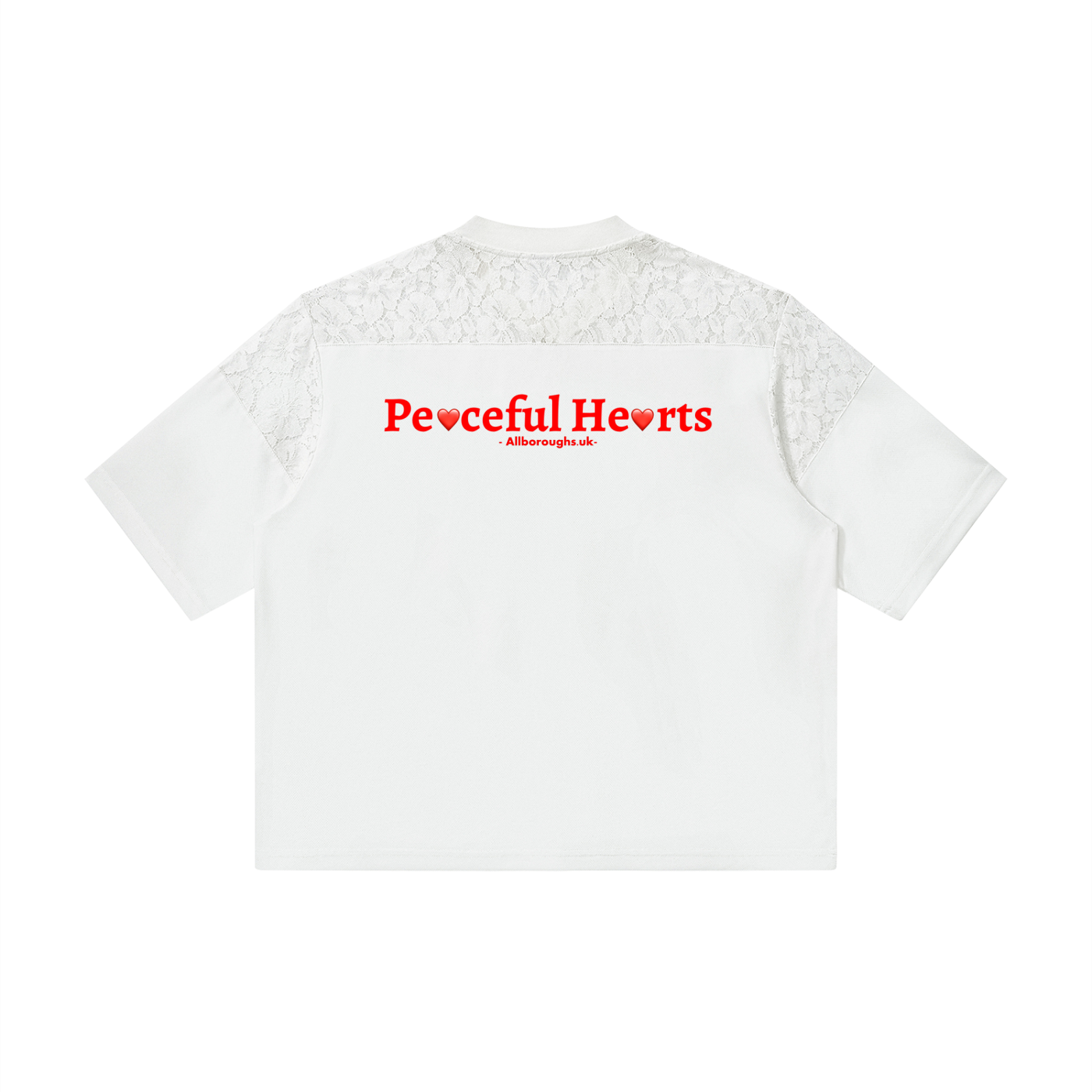AllBoroughs Peaceful Hearts Graphic Tee — Lace Panel Drop Shoulder
