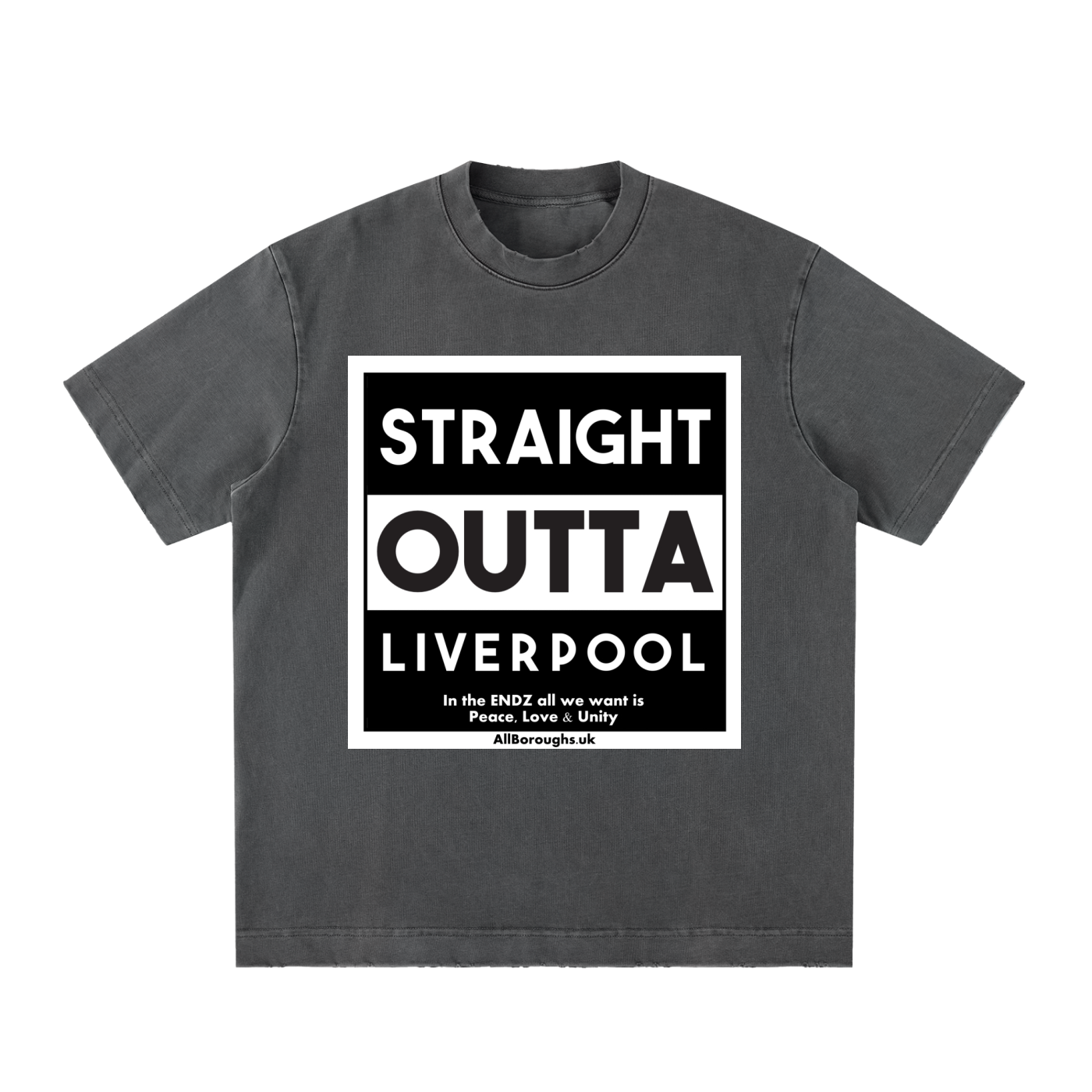 Straight Outta? Heavyweight Vintage Washed Frayed T-Shirt | 430gsm Oversized Fit | All Boroughs