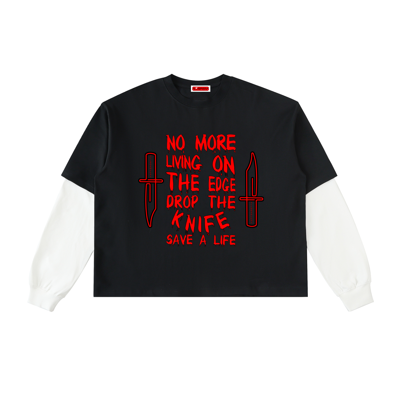 Drop The Knife Contrast Sleeve Heavyweight Cotton T-Shirt | Streetwear | AllBoroughs