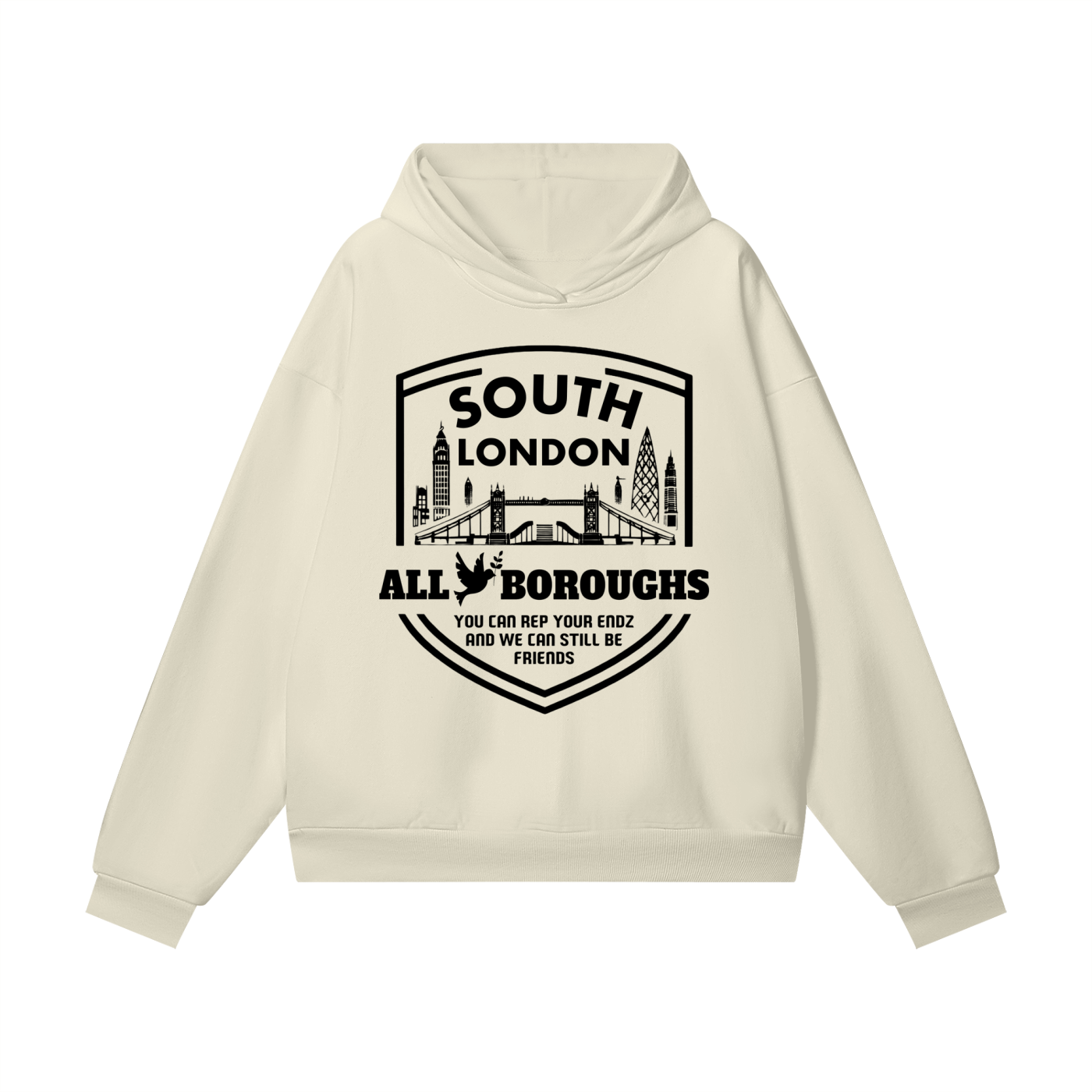Heavyweight (460 GSM) Bone & White Hidden Pocket Fleece Hoodie - Premium Streetwear | AllBoroughs | Front