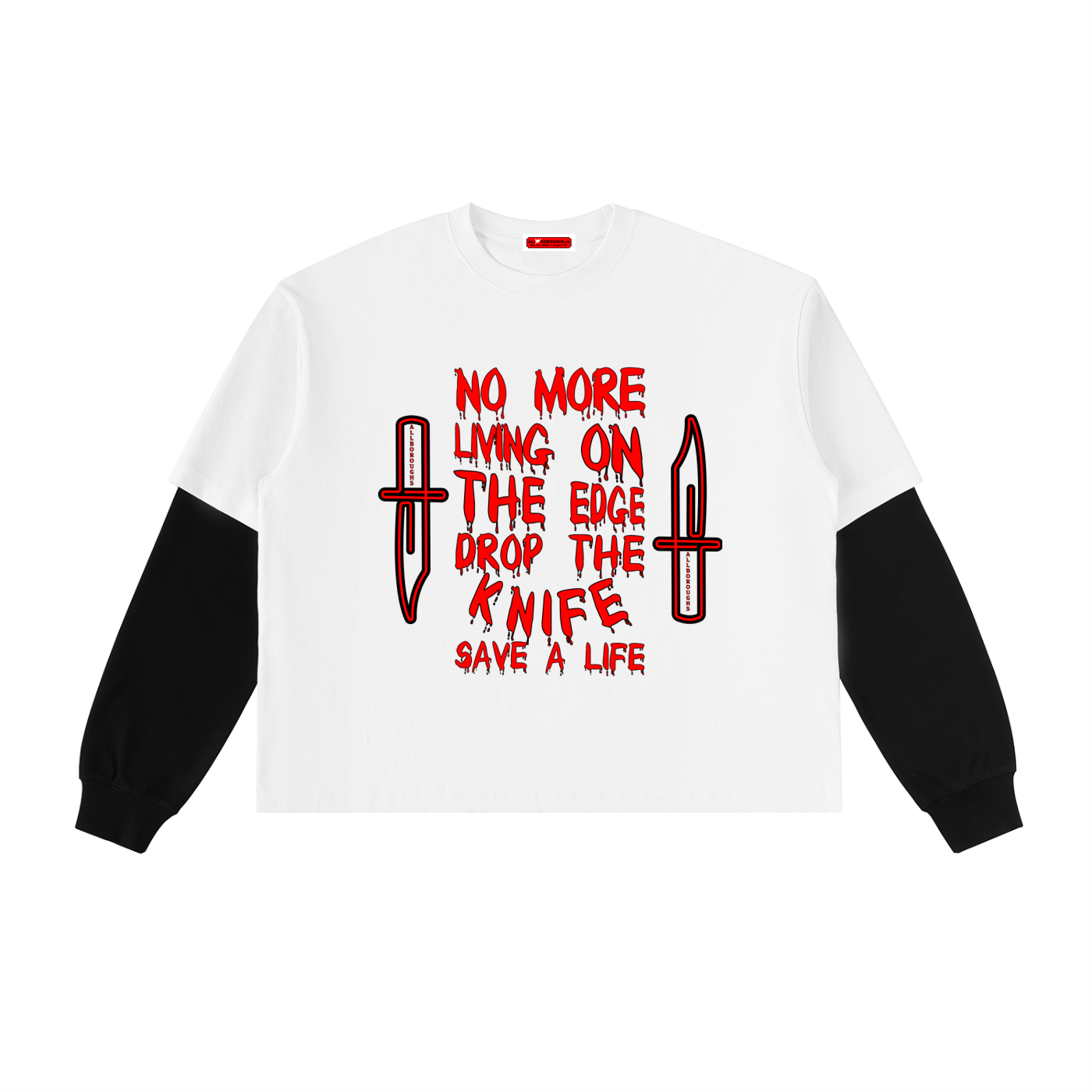 Drop The Knife Contrast Sleeve Heavyweight Cotton T-Shirt | Streetwear | AllBoroughs
