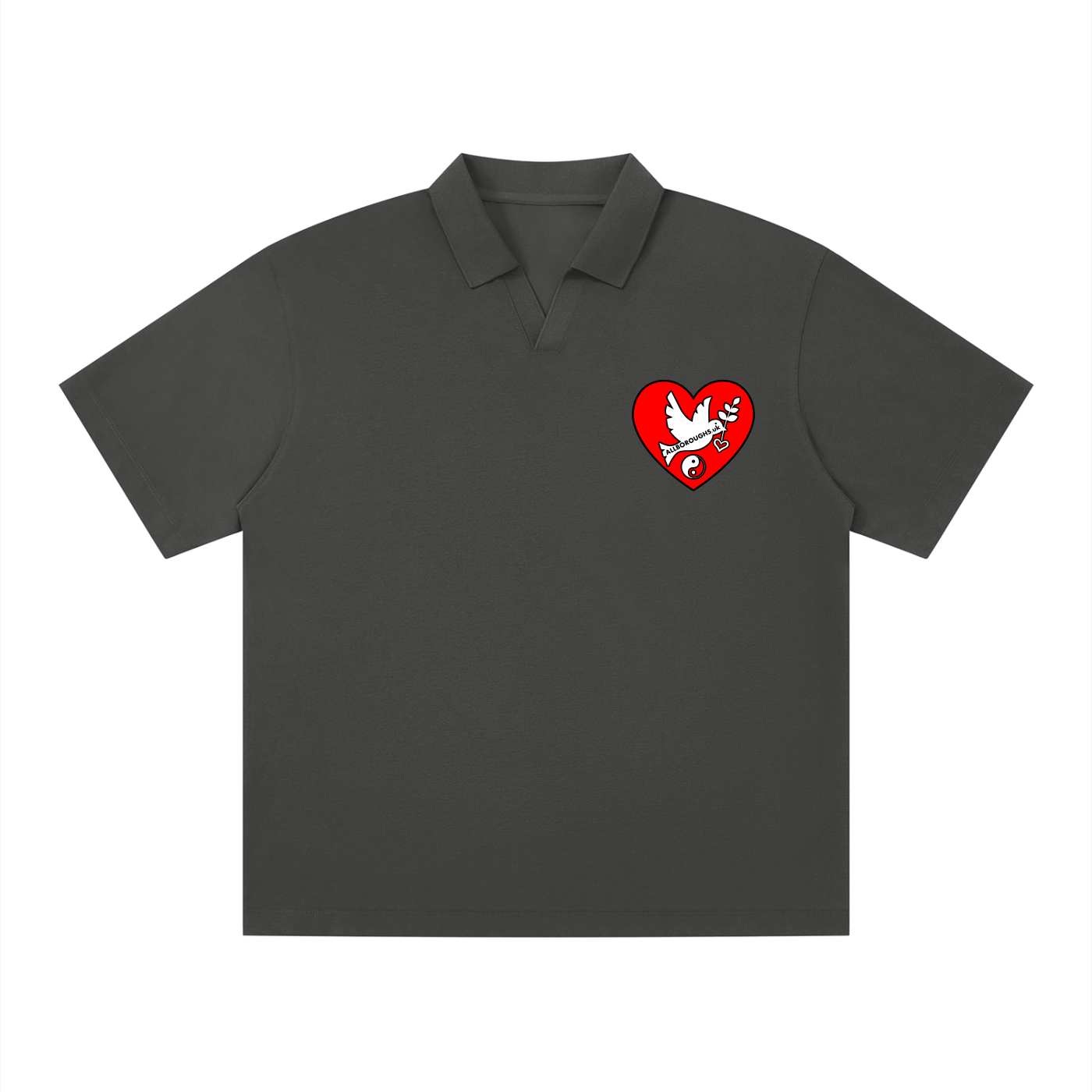 Peaceful Hearts Drop Shoulder Polo Shirt | 235gsm Cotton Blend Lapel Collar | AllBoroughs