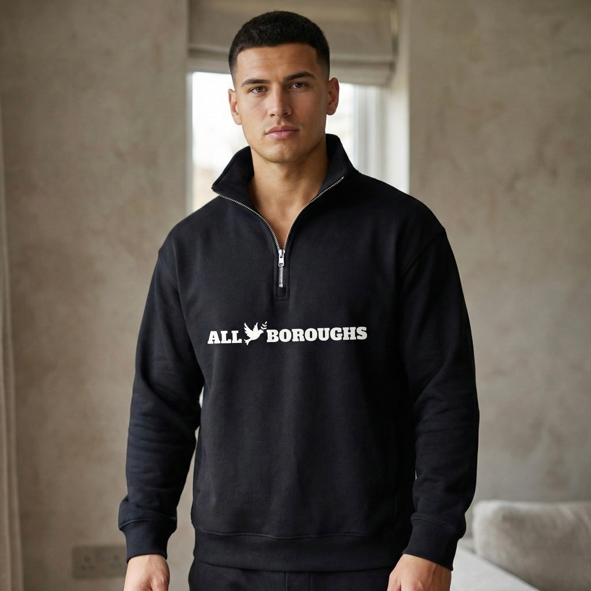Quarter-Zip Drop Shoulder Sweatshirt - Premium Oversized Pullover | AllBoroughs