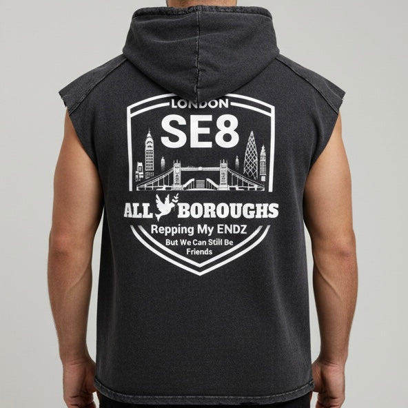 Snow Washed Boxy Hooded Tank Top - Premium Sleeveless Hoodie | AllBoroughs