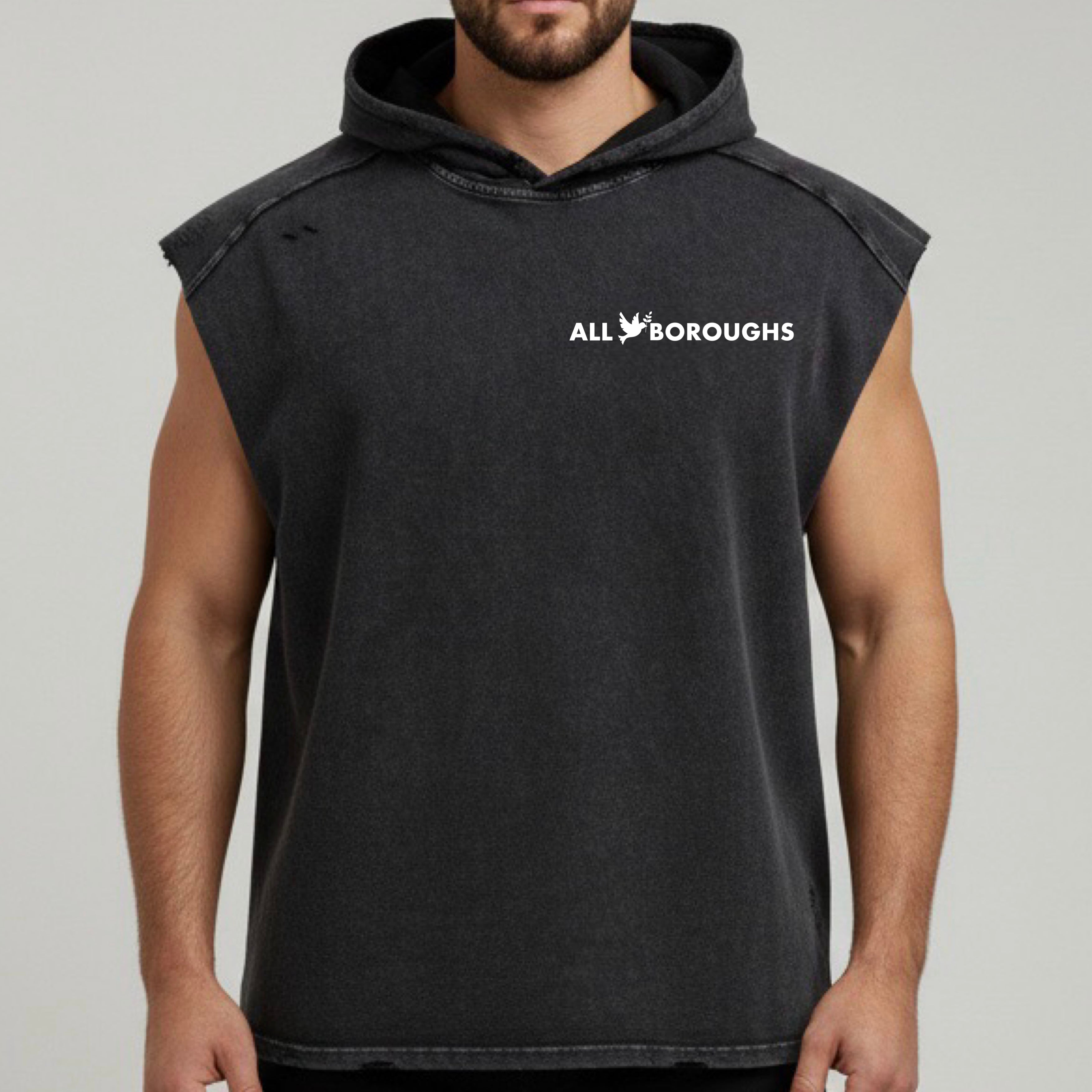 Snow Washed Boxy Hooded Tank Top - Premium Sleeveless Hoodie | AllBoroughs