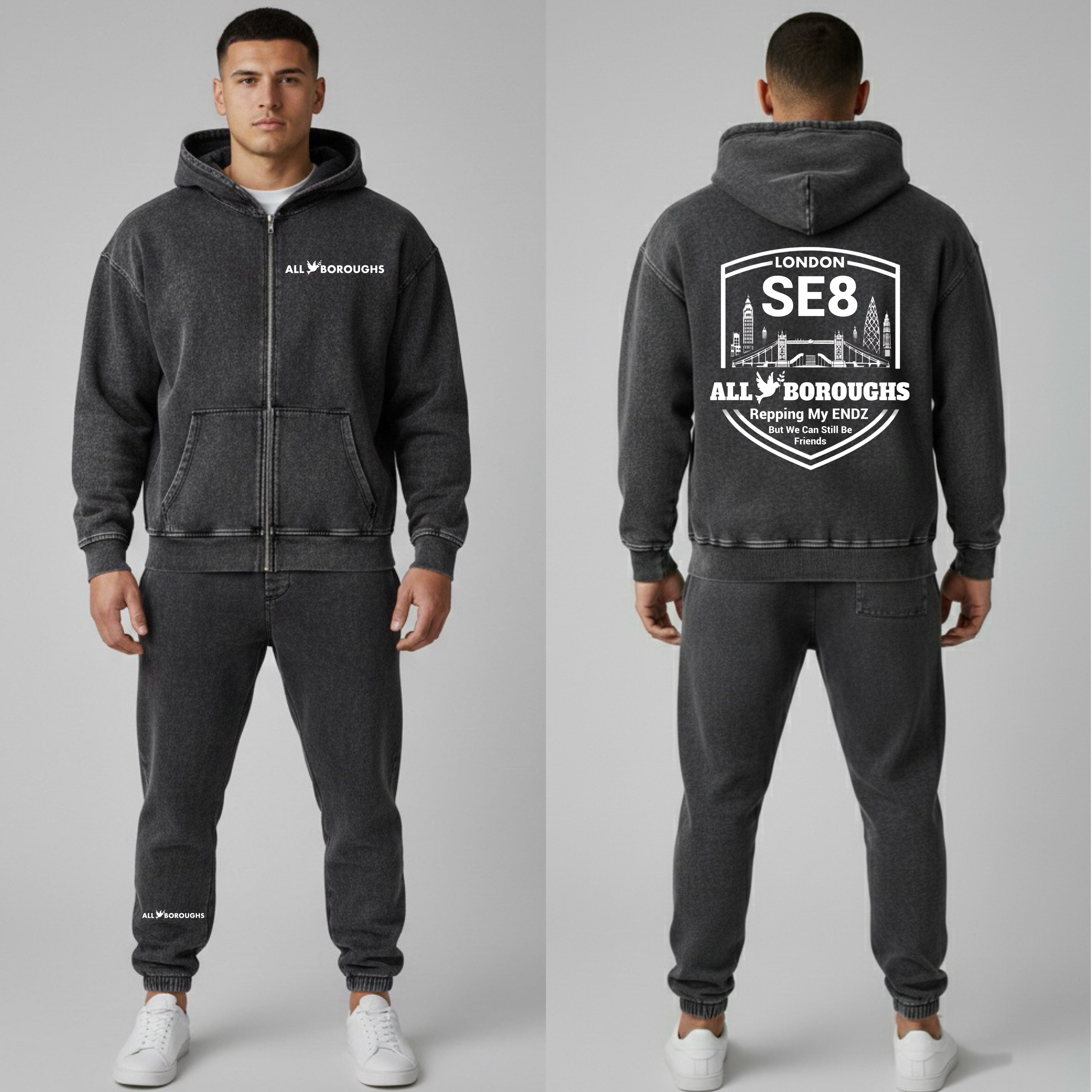 Snow Wash Oversized Zip-Up Hoodie - Premium Streetwear | AllBoroughs