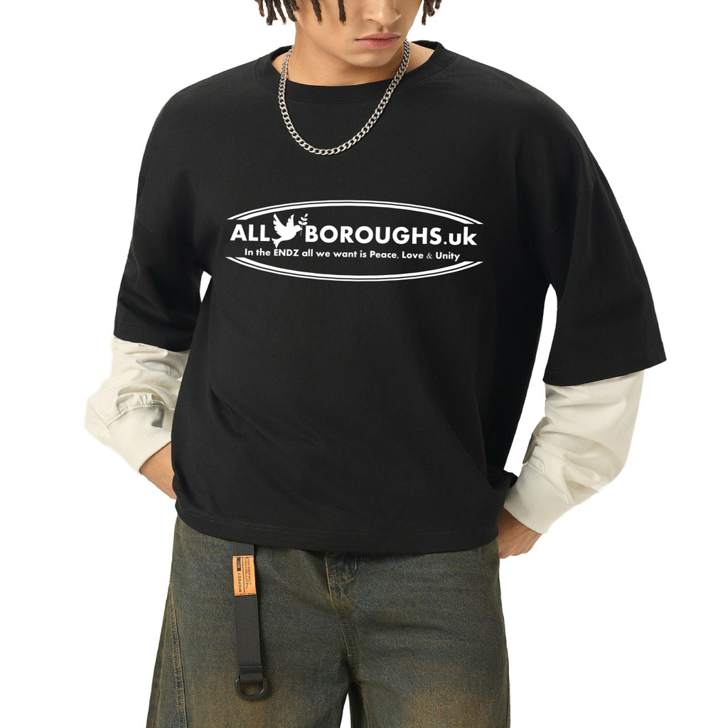 Layered Contrast Sleeve Cotton T-Shirt | Heavyweight Unisex Streetwear | AllBoroughs