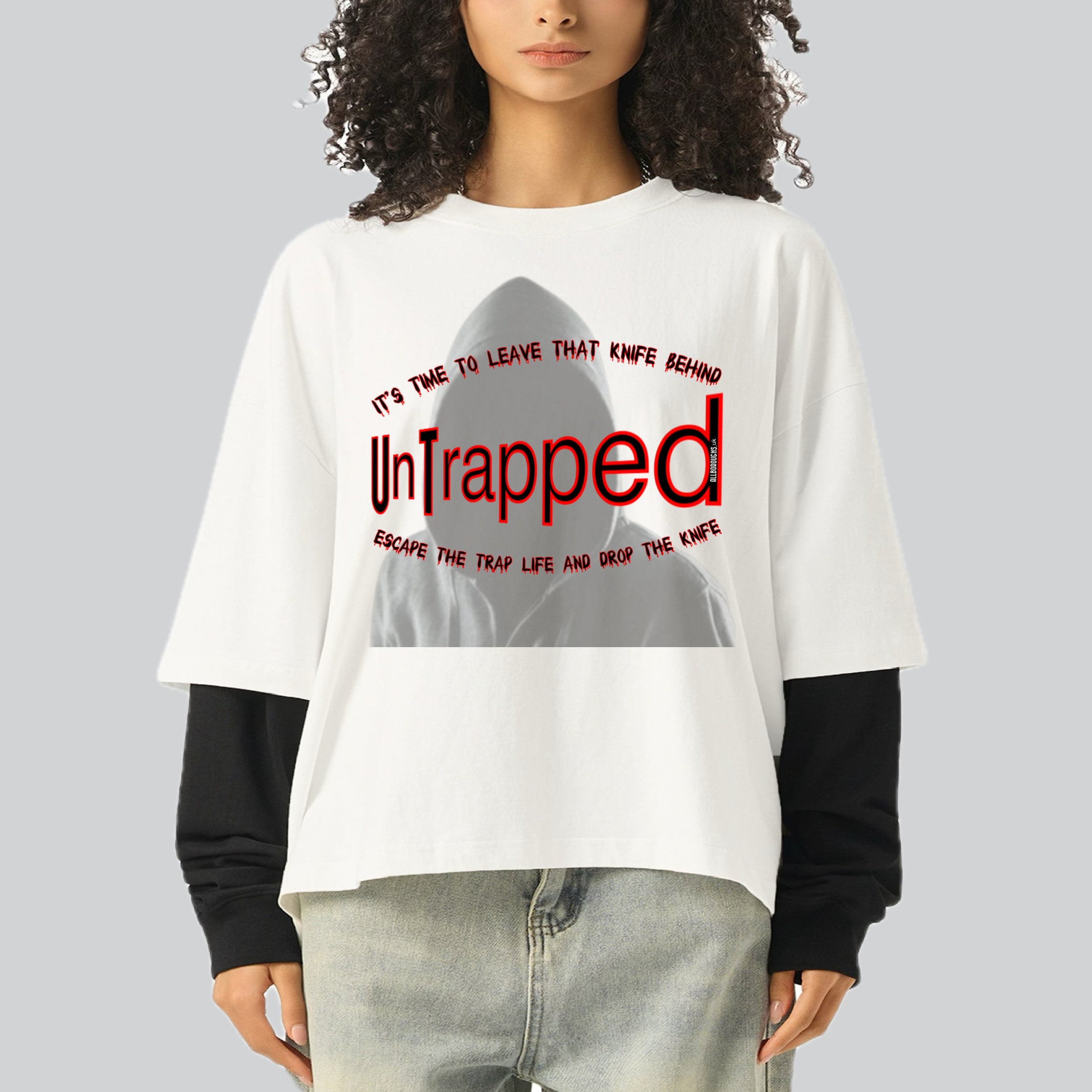 The UnTrapped Unisex Layered Contrast Sleeve Heavyweight Cotton T-Shirt | Streetwear | AllBoroughs