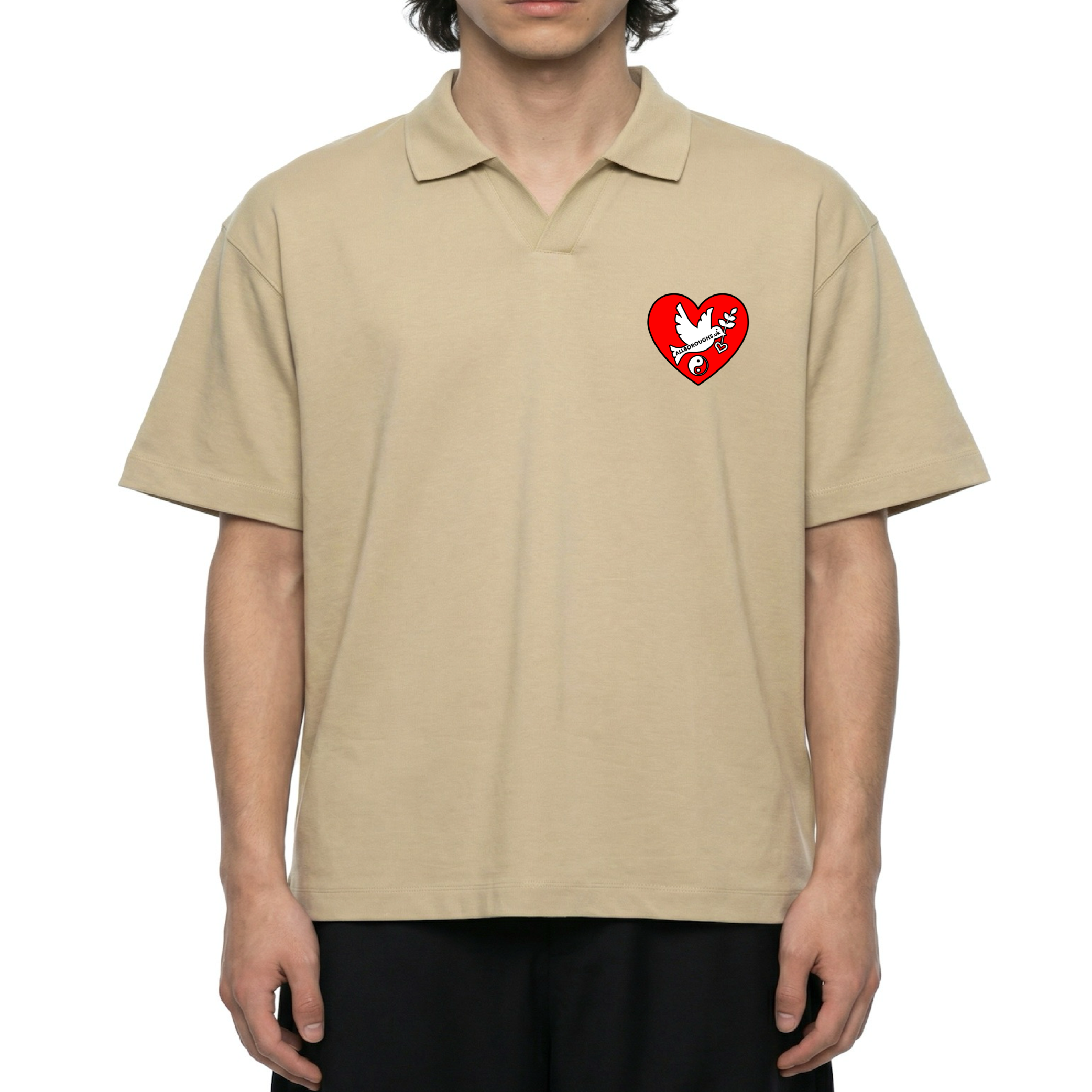 Peaceful Hearts Drop Shoulder Polo Shirt | 235gsm Cotton Blend Lapel Collar | AllBoroughs