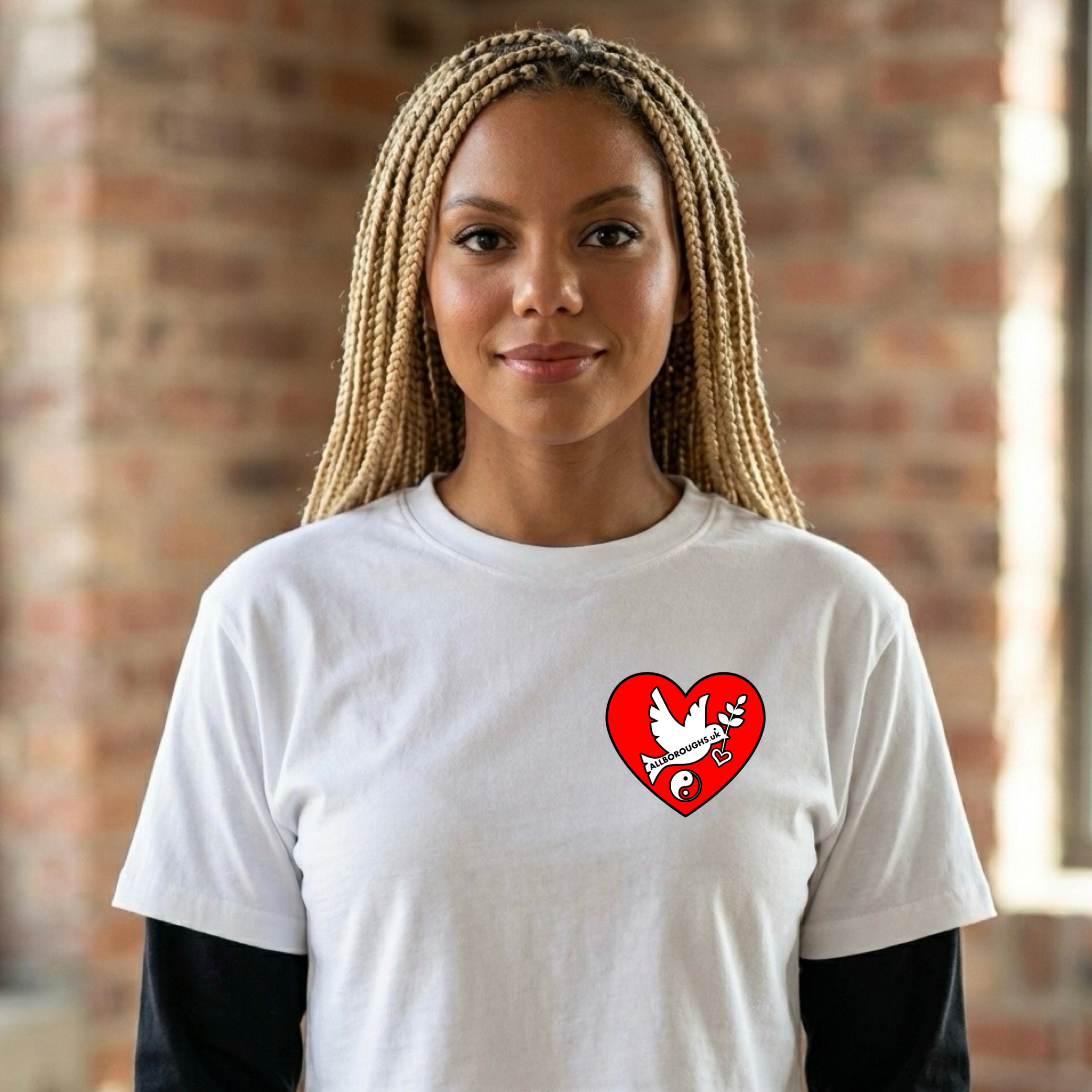 Peaceful Hearts Contrast Sleeve Heavyweight Cotton T-Shirt | Streetwear | AllBoroughs