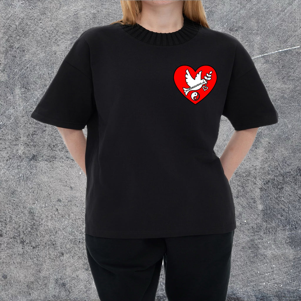 Peaceful Hearts Premium Heavyweight Cotton Round Neck Unisex T-Shirt | AllBoroughs