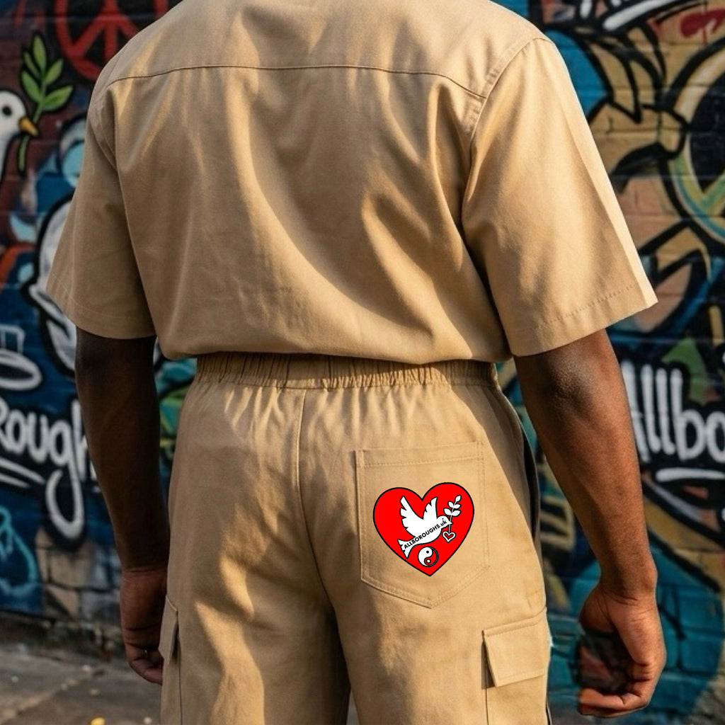 Peaceful Hearts Unisex Drawstring Cargo Shorts | High Waist Loose Fit – All Boroughs