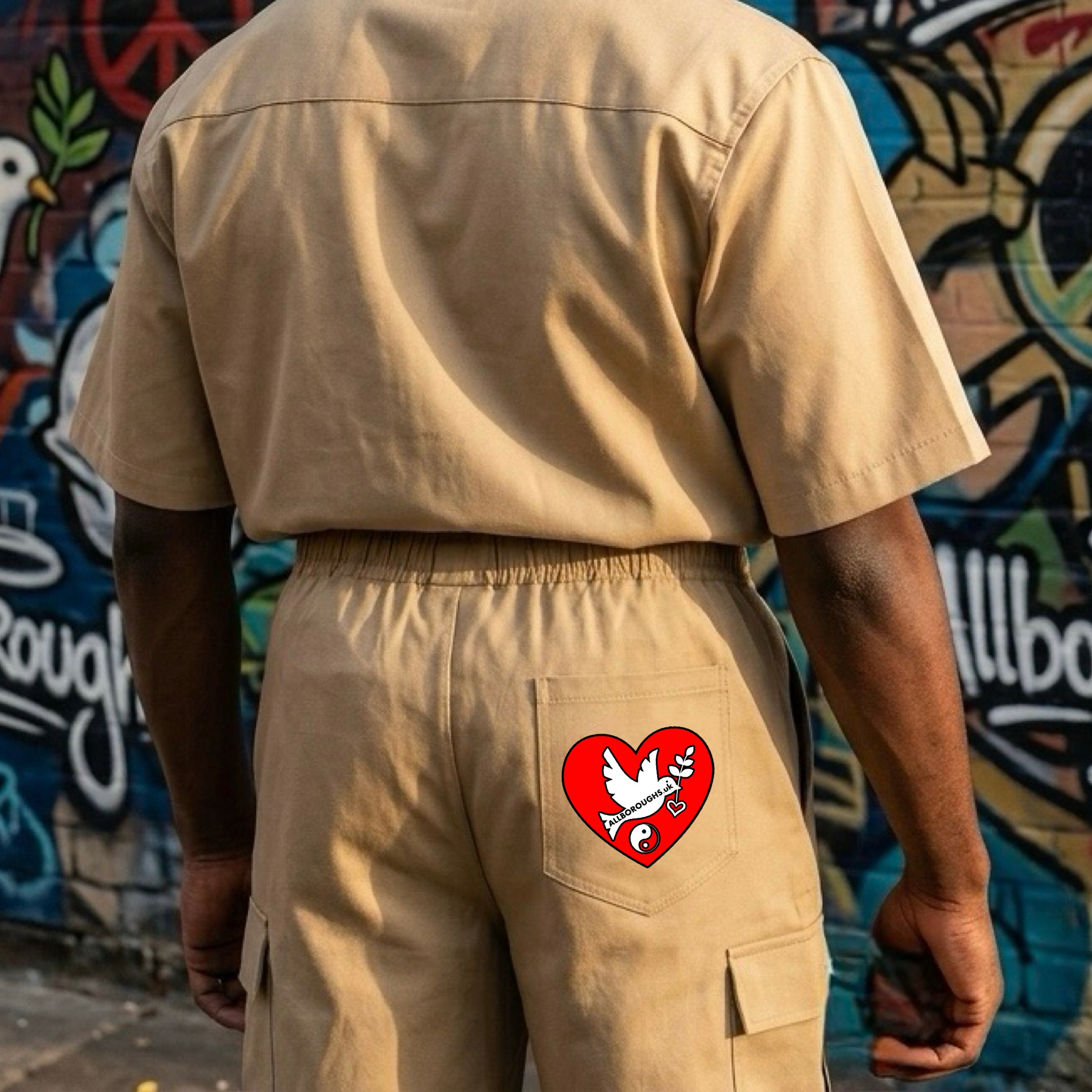Peaceful Hearts Unisex Drawstring Cargo Shorts | High Waist Loose Fit – All Boroughs