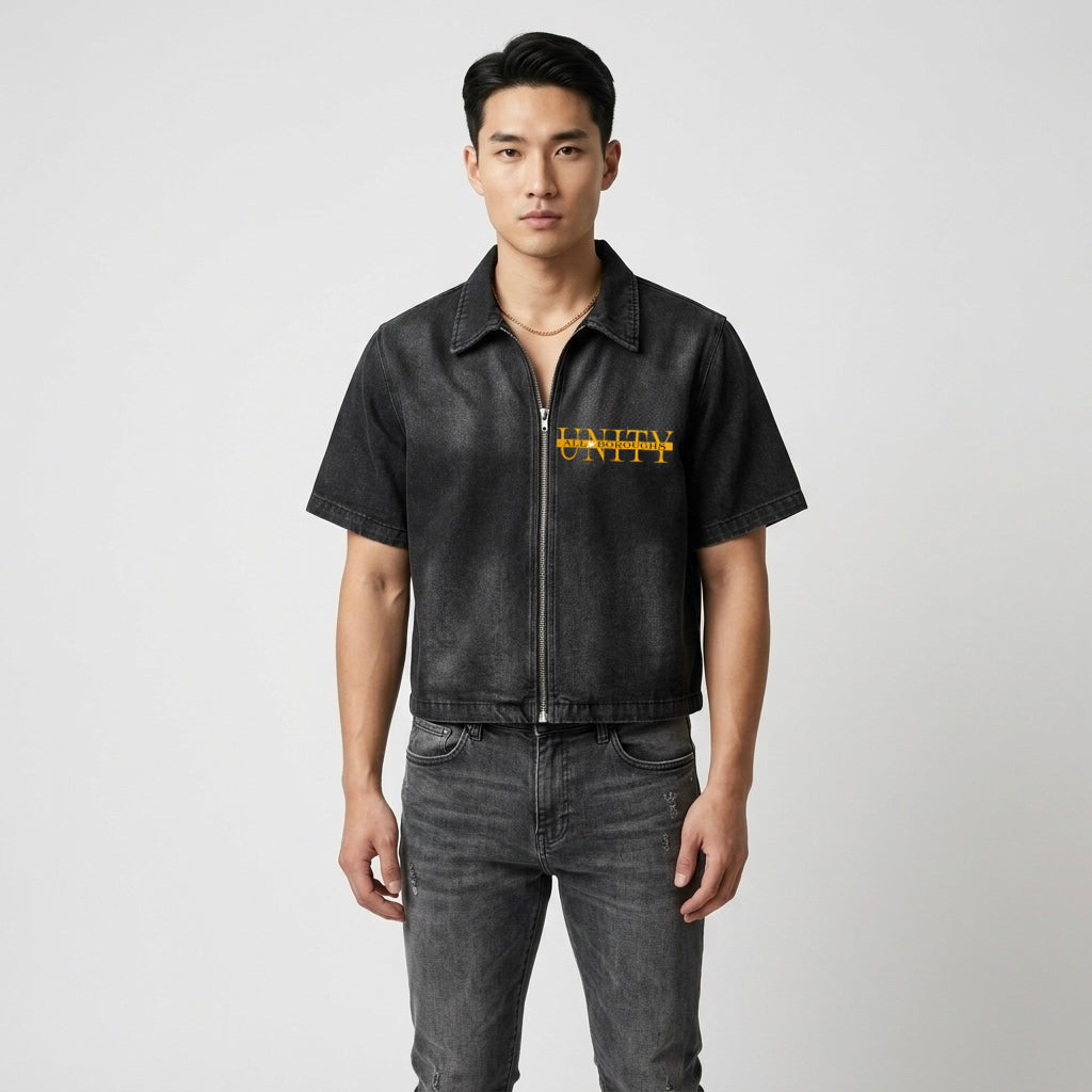 All Boroughs Unity Vintage Washed Full-Zip Denim Shirt – Unisex