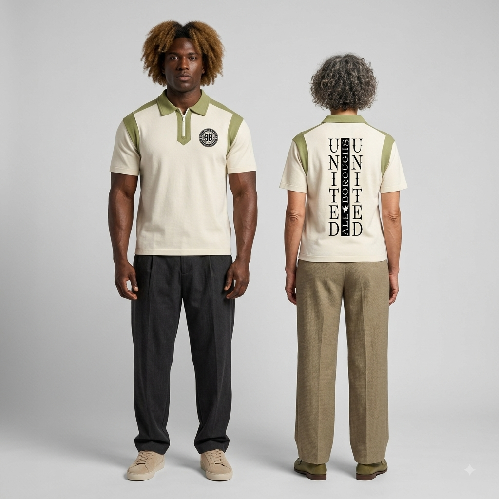 AllBoroughs United Unisex Patchwork Colour Block Quarter Zip Streetwear Polo Shirt