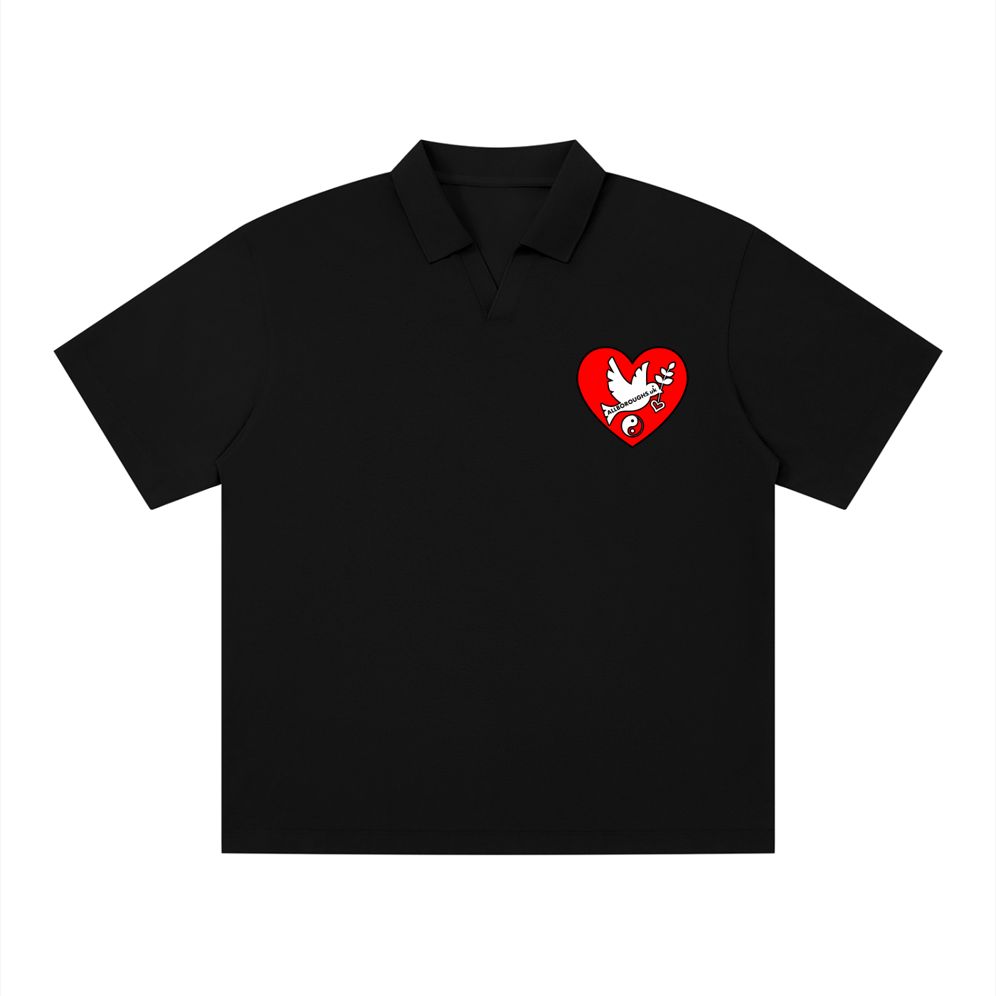 Peaceful Hearts Drop Shoulder Polo Shirt | 235gsm Cotton Blend Lapel Collar | AllBoroughs