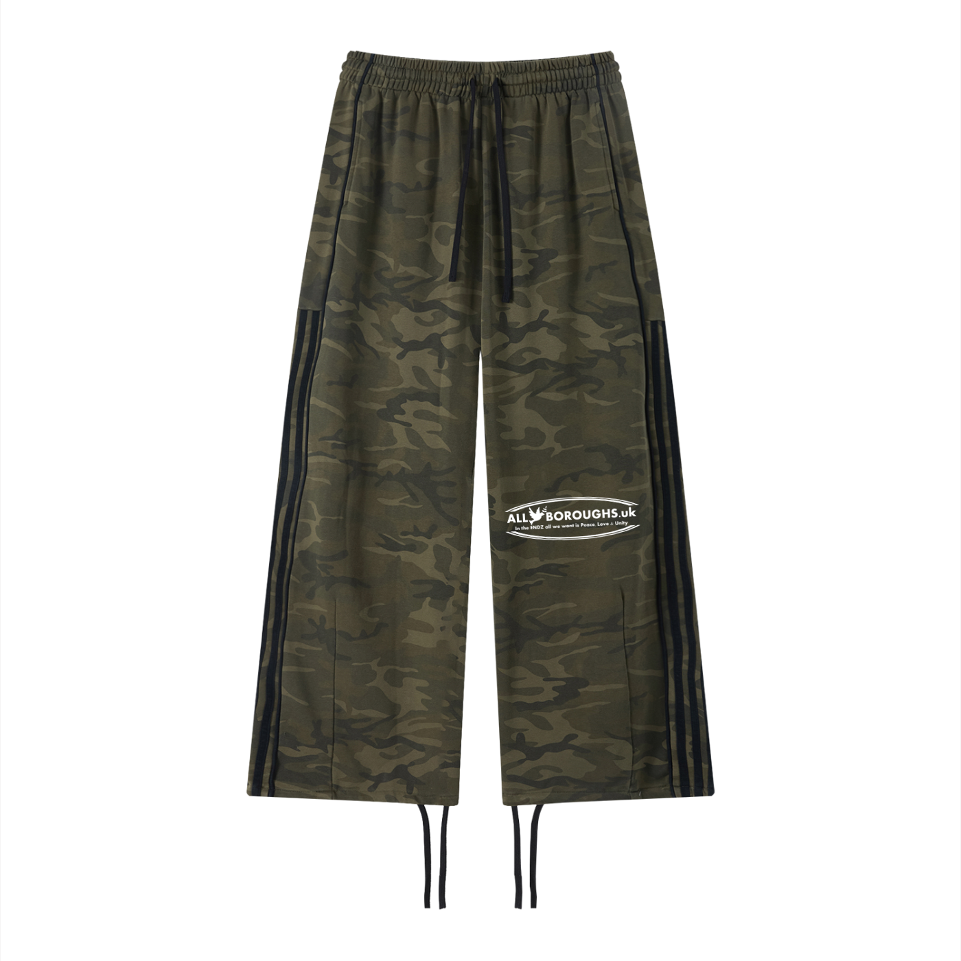 Army Green Camo Wide Leg Sweatpants | Unisex Loose Fit Streetwear | All Boroughs
