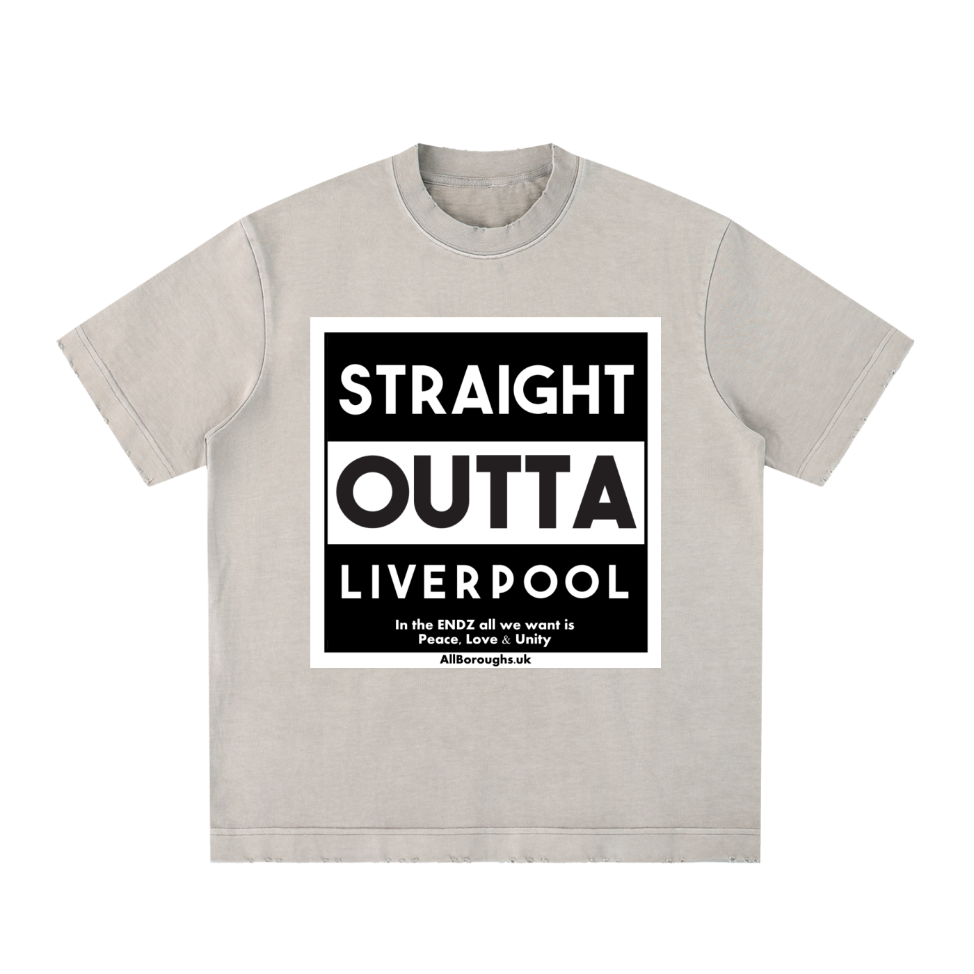 Straight Outta? Heavyweight Vintage Washed Frayed T-Shirt | 430gsm Oversized Fit | All Boroughs