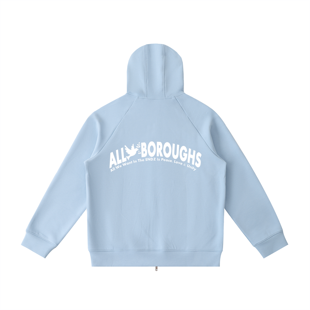 Light blue hoodie with 'All Boroughs' logo on a white background. Also known as All Boroughs.