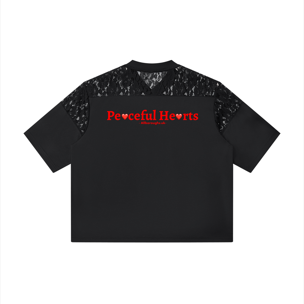 AllBoroughs Peaceful Hearts Graphic Tee — Lace Panel Drop Shoulder