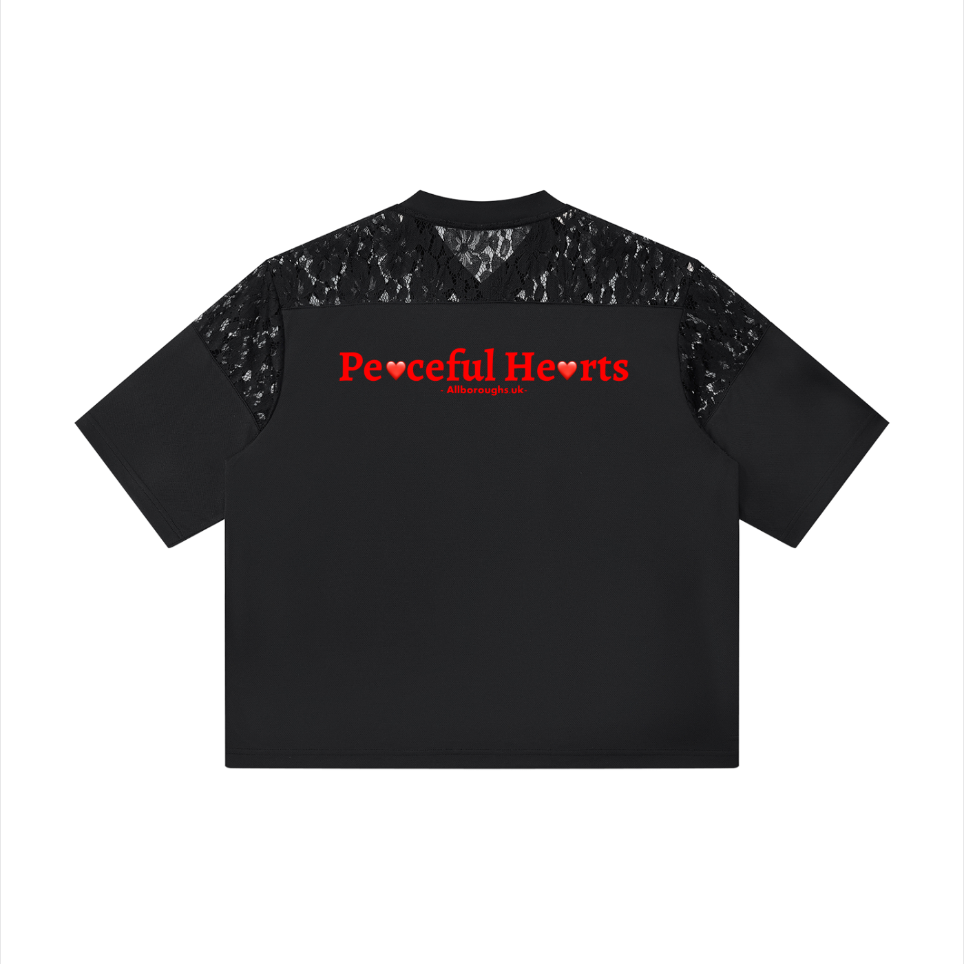 AllBoroughs Peaceful Hearts Graphic Tee — Lace Panel Drop Shoulder