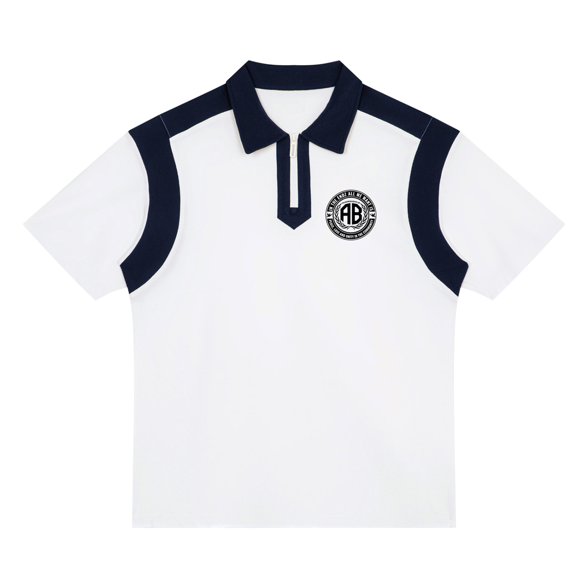 AllBoroughs United Unisex Patchwork Colour Block Quarter Zip Streetwear Polo Shirt