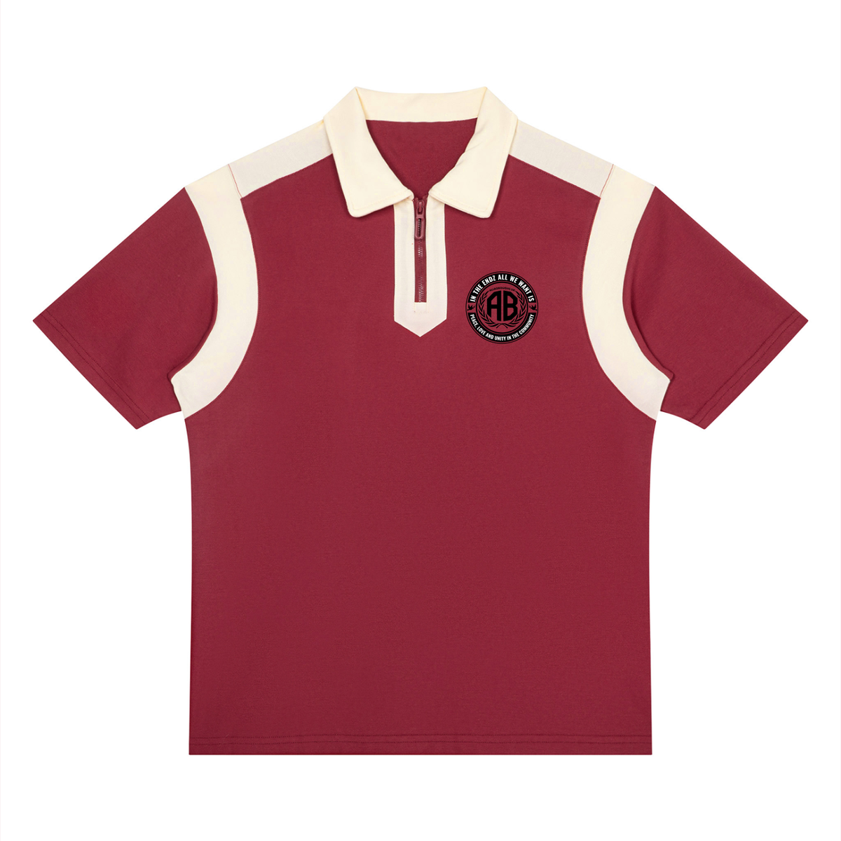AllBoroughs United Unisex Patchwork Colour Block Quarter Zip Streetwear Polo Shirt