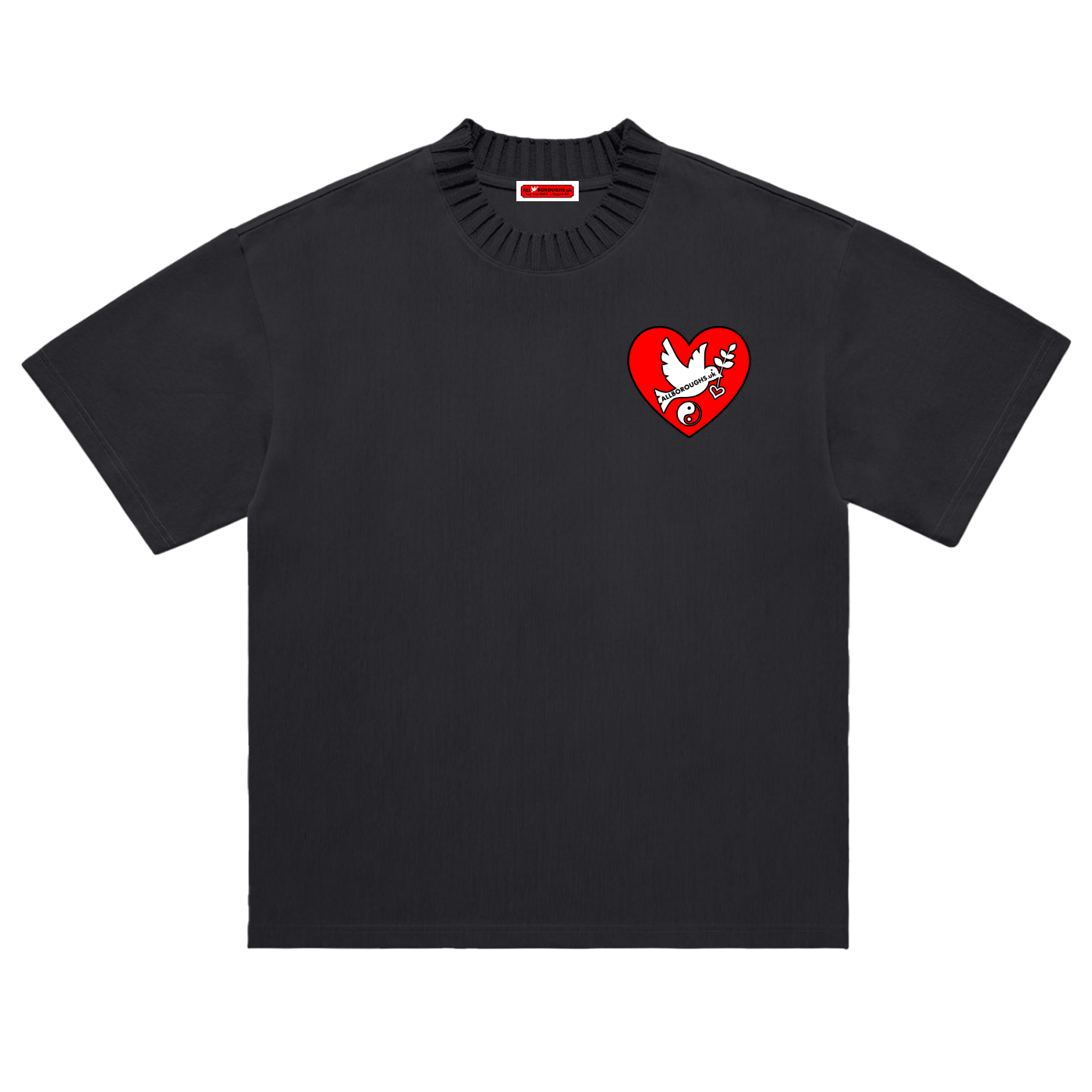 Peaceful Hearts Premium Heavyweight Cotton Round Neck Unisex T-Shirt | AllBoroughs