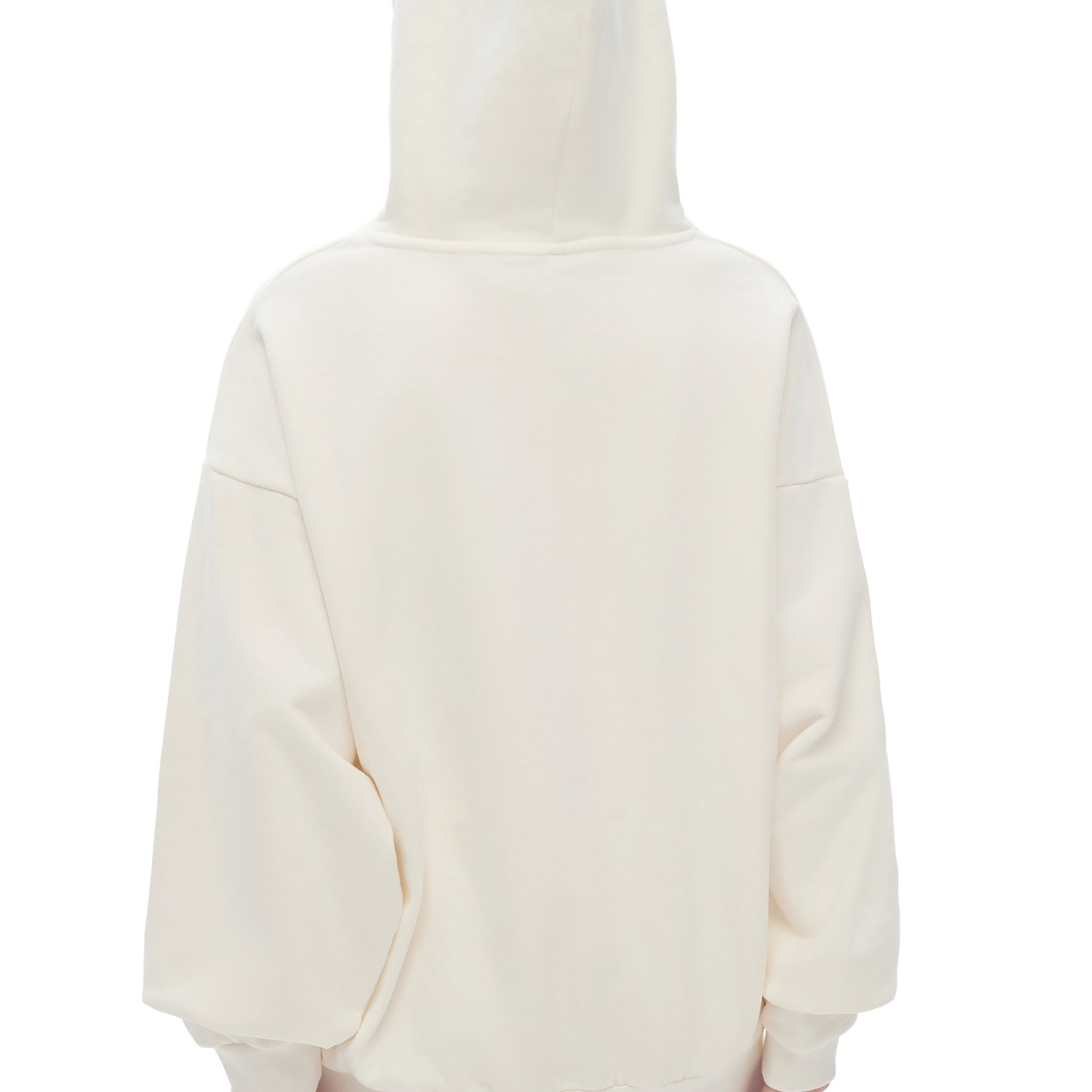Person wearing a white All Boroughs hoodie and light-colored shorts on a white background