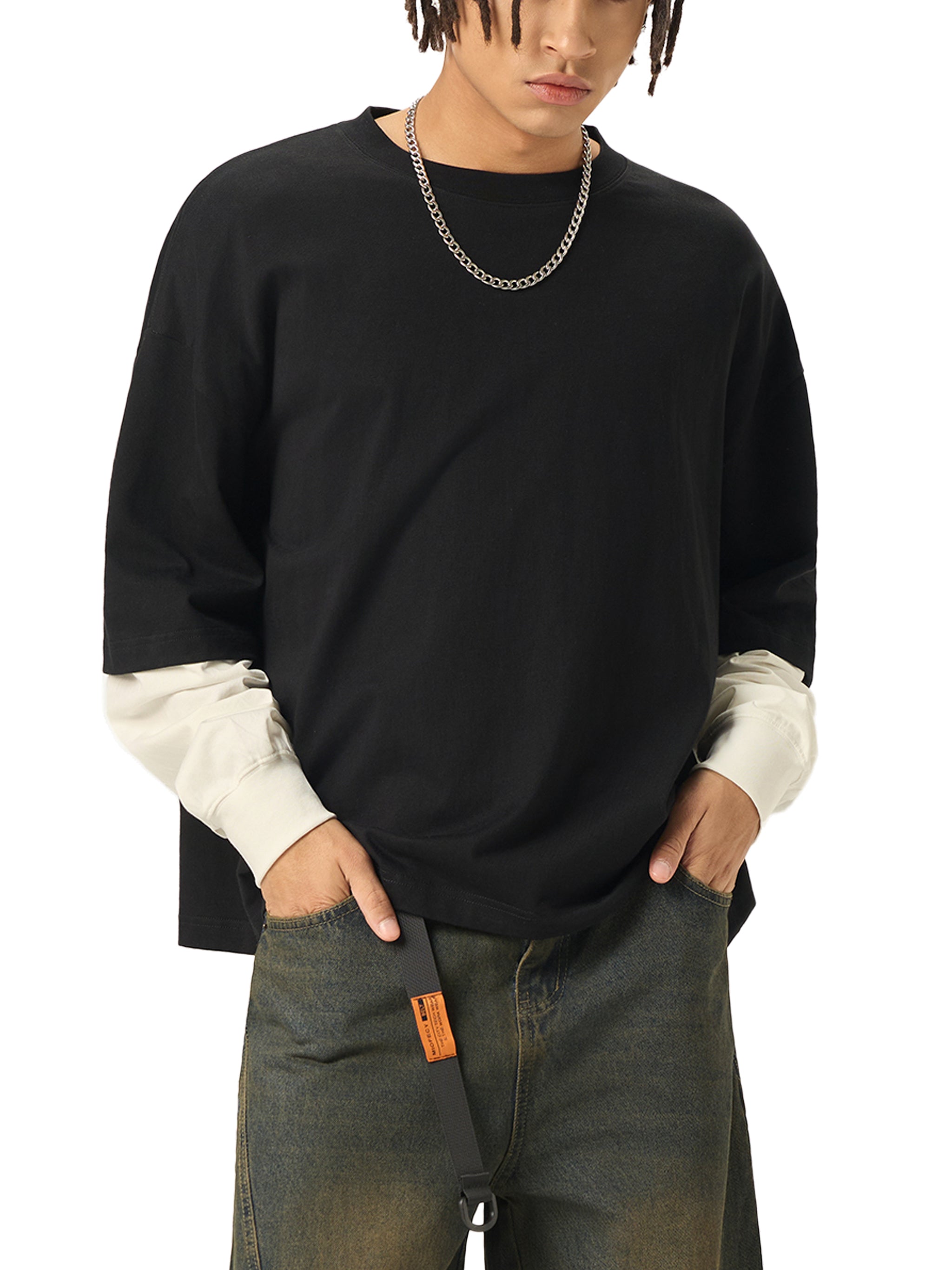 Drop The Knife Contrast Sleeve Heavyweight Cotton T-Shirt | Streetwear | AllBoroughs